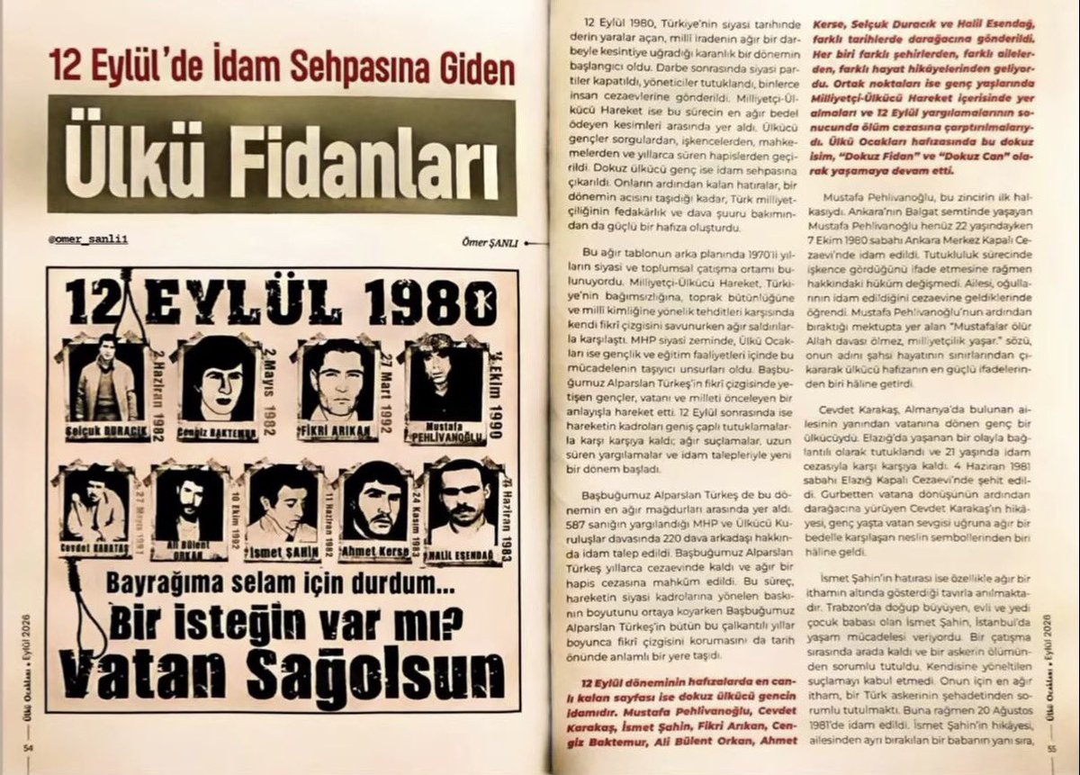 omersanli04's tweet photo. 12 Eylül’ün karanlığında darağacına yürüyen ülkücü şehitlerimizi rahmet, minnet ve dualarla yâd ediyoruz.

Onlar şehadete yürüdü, biz ise emanet ettikleri davayı yaşatmaya devam edeceğiz.

Ruhları şad, mekânları cennet olsun. 🇹🇷 https://t.co/PD8wJEpXqx
