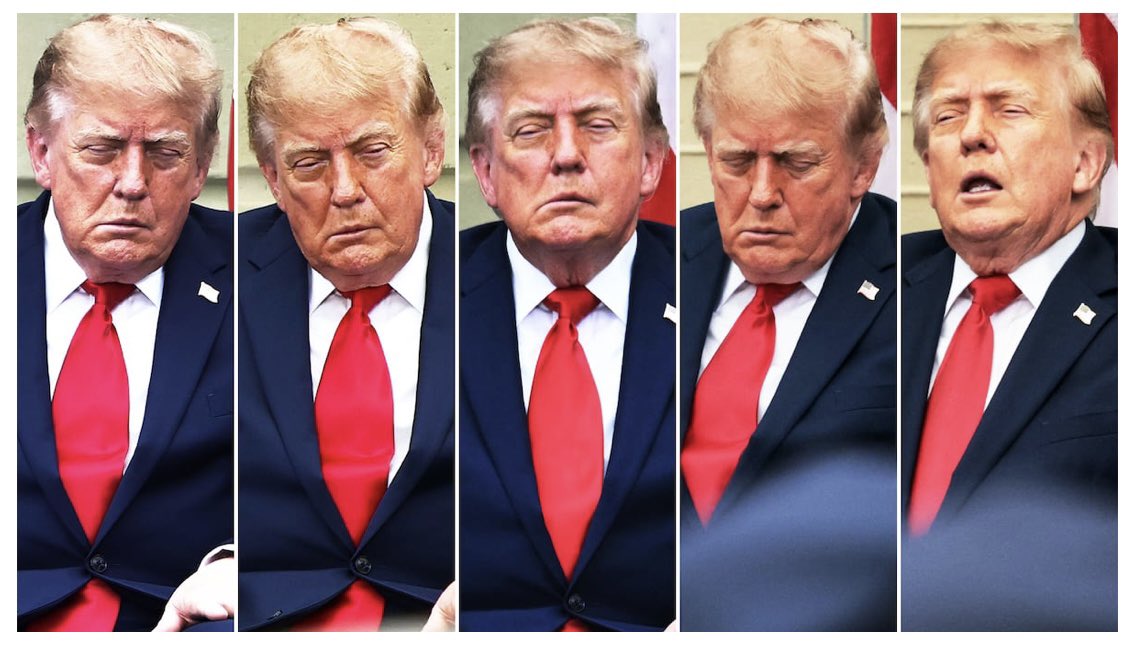donwinslow's tweet photo. Trump asleep on 9/11 anniversary ceremony today.

Trump asleep on the Iran war.

Trump asleep on the economy.

Trump asleep helping American farmers.

Trump asleep on skyrocketing gas and food prices. https://t.co/Tfcv462o1d