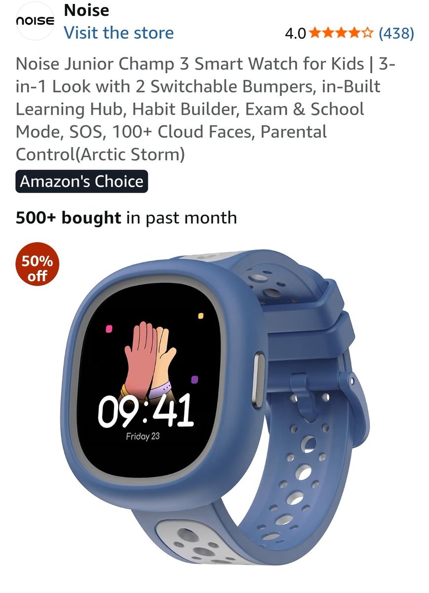 qualityhubfinds's tweet photo. Noise Junior Champ 3 Smart Watch for Kids | 3-in-1 Look with 2 Switchable Bumpers, in-Built Learning Hub, Habit Builder, Exam &amp; School Mode, SOS, 100+ Cloud Faces, Parental Control
Rs. 1999
https://t.co/AKTDUAQmQb

.
#AmazonFinds #amazondeals #Smartwatches #Kids #children https://t.co/CMji2jWNlt