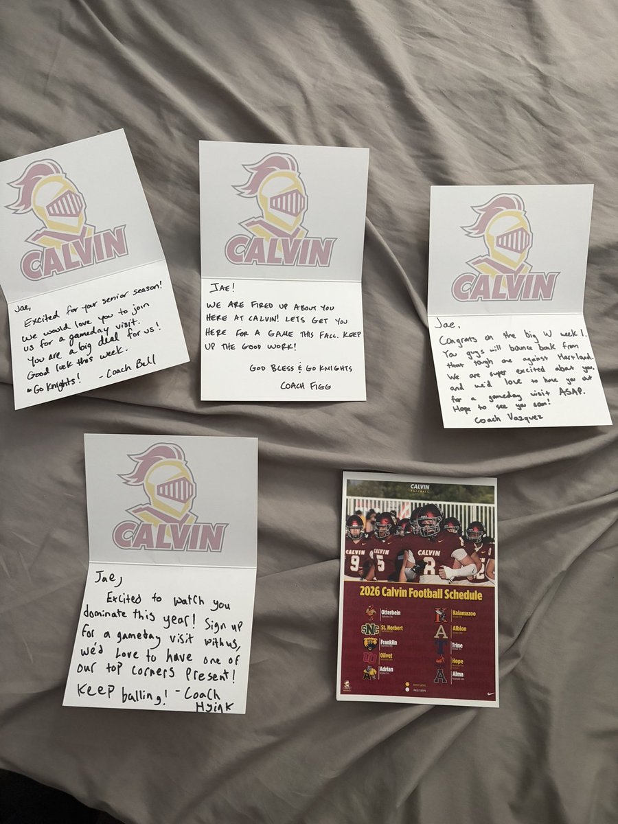jae_rich2's tweet photo. Thankyou to all the  @CalvinKnightsFB coachs who sent me some love before my week 3 game! Can’t wait to be down for a game day soon! @CoachTrentFigg @CoachLBell @coachdrewvaz https://t.co/qQQ3qjaHj7