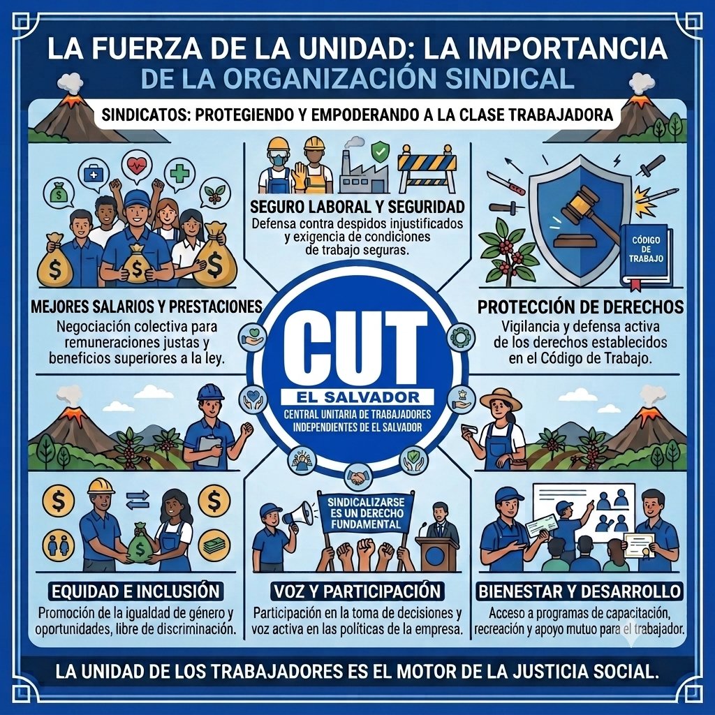 CUTElSalvador's tweet photo. ✊ ¡La fuerza está en la unidad!

​Organízate para la defensa activa de tus derechos laborales.

​¡Sindicalizarse es tu derecho! 

​#CUTElSalvador #DerechosLaborales #JusticiaSocial https://t.co/ZBceSXEsMf