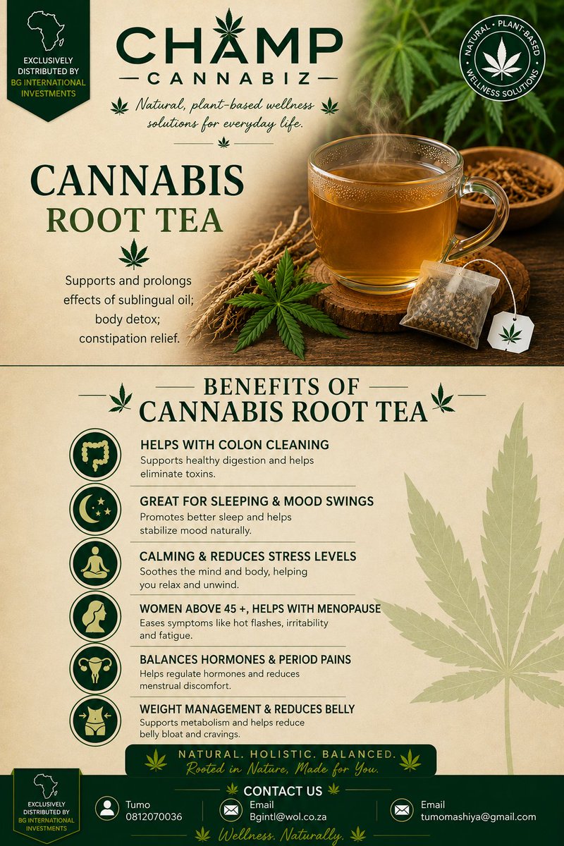 TumoMashiya's tweet photo. Try our Amazing #Medicinal #Cannabis #Root #Tea, great for Women & Men 😌.
We #Do #Courier #All #over #SA
#BGInternational 🥰 #ChampCannabiz 🤩
@NomsaNompumele7 https://t.co/f6ozymY60C