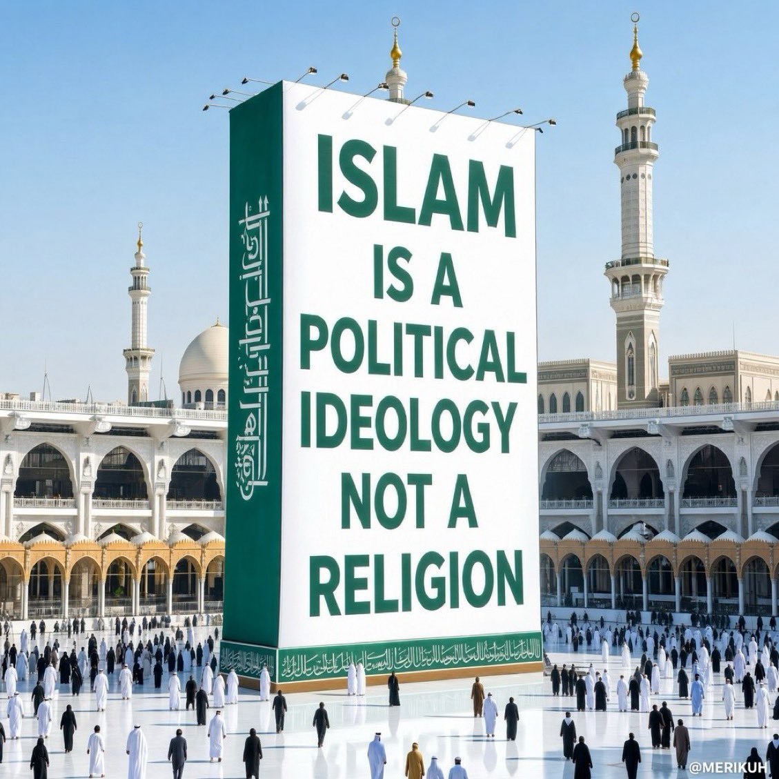 merikuh's tweet photo. Islam is a political ideology, not a religion. What it has to offer: Sharia as state law, jihad as political strategy, death for apostasy and blasphemy, legal inferiority of women and non-Muslims, parallel societies, and a caliphate that cannot coexist with equal citizenship or free speech.