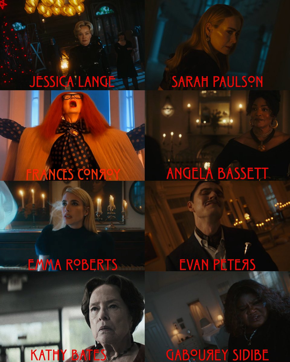 screenscaps's tweet photo. Ainda acho inacreditável que Ryan Murphy tenha conseguido trazer grande parte do elenco raiz de American Horror Story de volta em #AHS13. Achava improvável algum dia rever Jessica Lange, Sarah Paulson, Angela Bassett e Frances Conroy dividindo a mesma tela. https://t.co/Bs2rFWvNdL