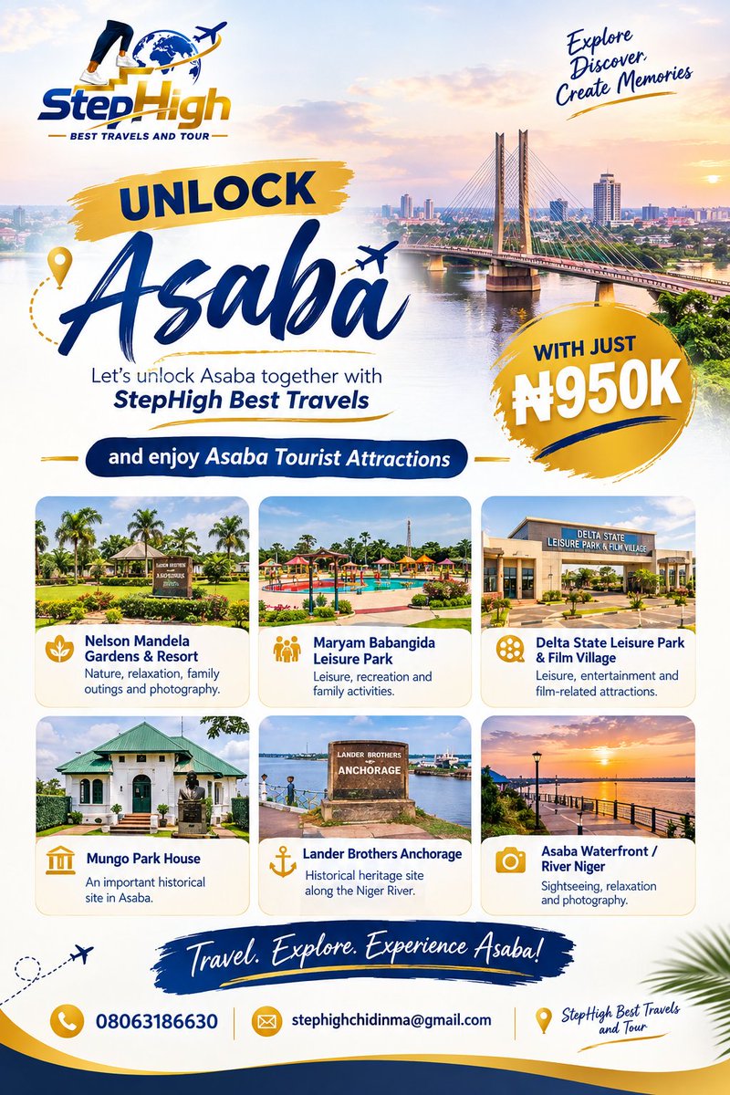 Stephigh10's tweet photo. Yes unlock Asaba together with StepHigh Travels and Tour's ltd https://t.co/qlkpT0jphB