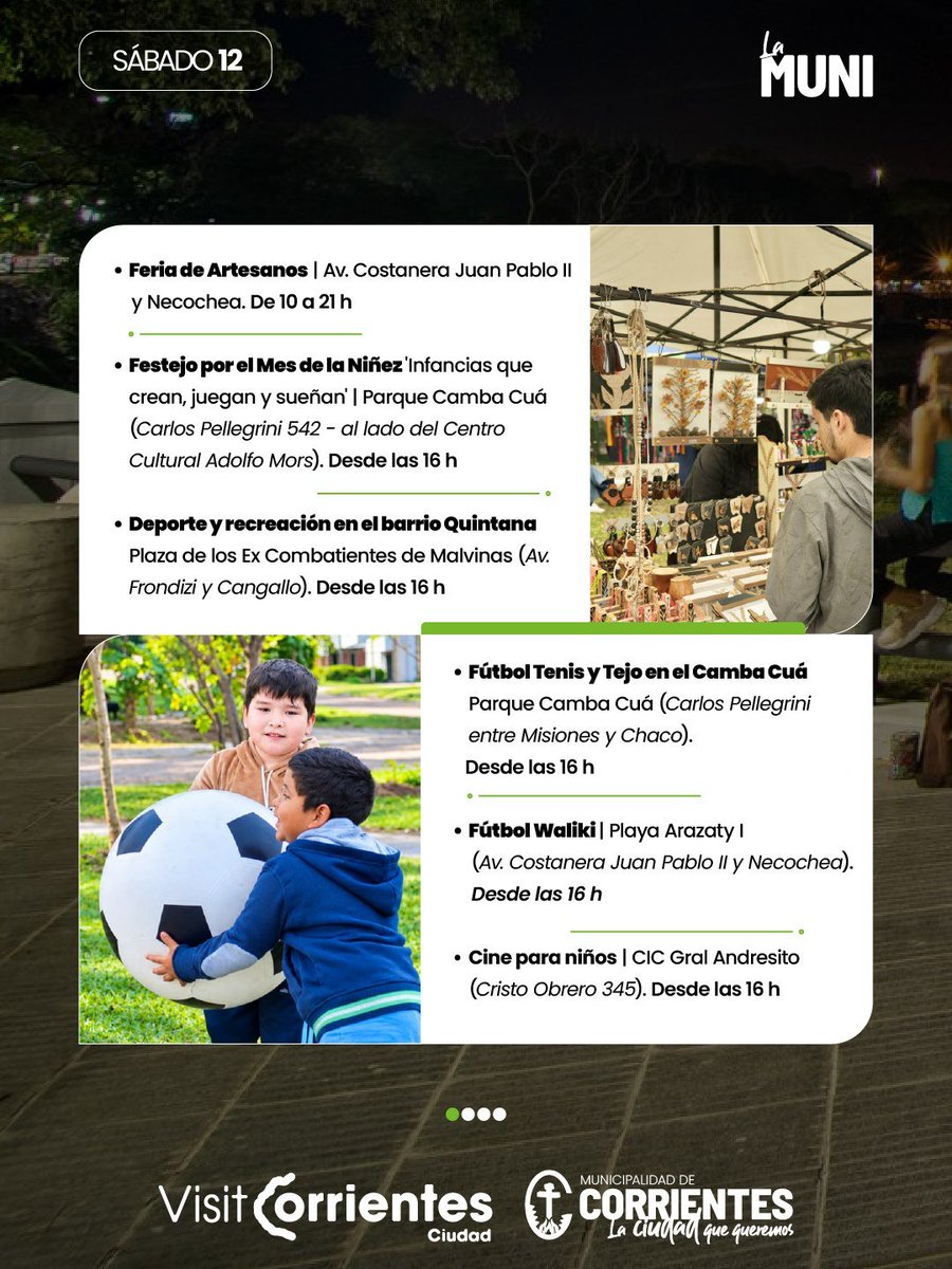 municorrientes's tweet photo. Se viene el fin de semana y lo disfrutamos en #LaCiudadQueQueremos ✨ Actividades culturales, deportivas y recreativas para compartir con amigos o en familia 🙌 https://t.co/RgoRltQBpf