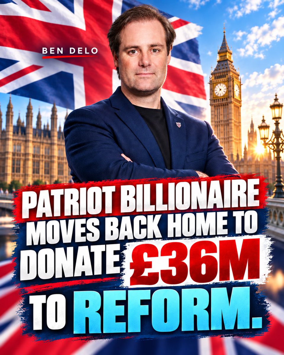 darrengrimes's tweet photo. A self-made British billionaire moves back home, puts his money where his mouth is, and backs Reform UK with £36 MILLION.

Ben Delo’s donation is the biggest single political donation in British history, and a thumping vote of confidence in Reform’s mission to change Britain.

And remember the scale of the head start enjoyed by the old parties. Since Reform was created in 2021, the Conservatives have raised around £150m, Labour £128m, while Reform had raised just £38m before this donation.

So no, this does not make Reform the establishment. It helps level a playing field that has been tilted towards Labour and the Tories for years.

While the media establishment has spent months predicting Reform’s collapse, a self-made British entrepreneur has chosen to come home and back the party he believes can actually win and govern.

That money means campaign managers, serious talent, proper preparation and a comprehensive plan for government.

A patriot comes home. Backs Reform. £36 million.

The message is clear: Reform means business.