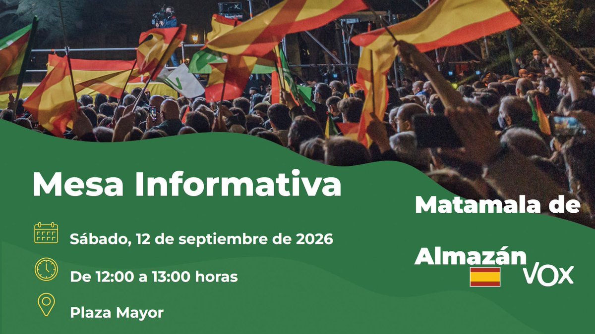 VoxSoria's tweet photo. Tras un receso estival, volvemos con fuerzas renovadas.
Nos vemos mañana en Matamala y Almazán.
Queremos escuchar vuestras reivindicaciones, vuestras quejas y posibles soluciones. https://t.co/RCEjFvZOU3