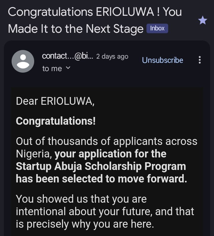 erioluwaspace's tweet photo. I honestly can't believe I'm typing this. 😭🎉

Out of thousands of applicants across Nigeria, I've been selected to move forward in the Startup Abuja Scholarship Program.

But there's a catch: only 12 people will become Startup Abuja Scholars.

I need your help. ❤️ https://t.co/WuxviW4ufY