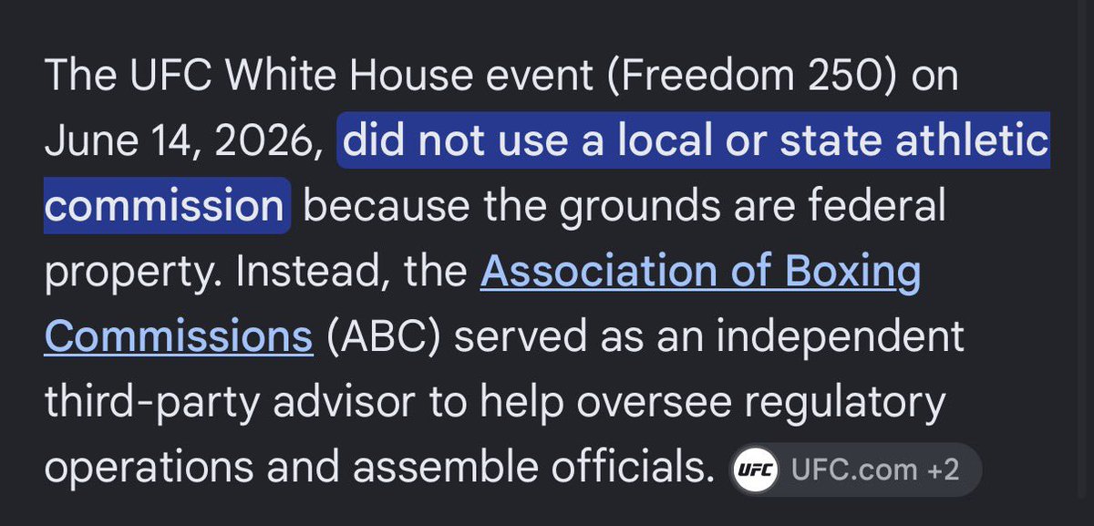 comatoseFC's tweet photo. @samsonkoc @UnemployedMMA1 They used some random 3rd party commission, not a real state athletic commission because it was on federal property. https://t.co/gmWNgEtsqh