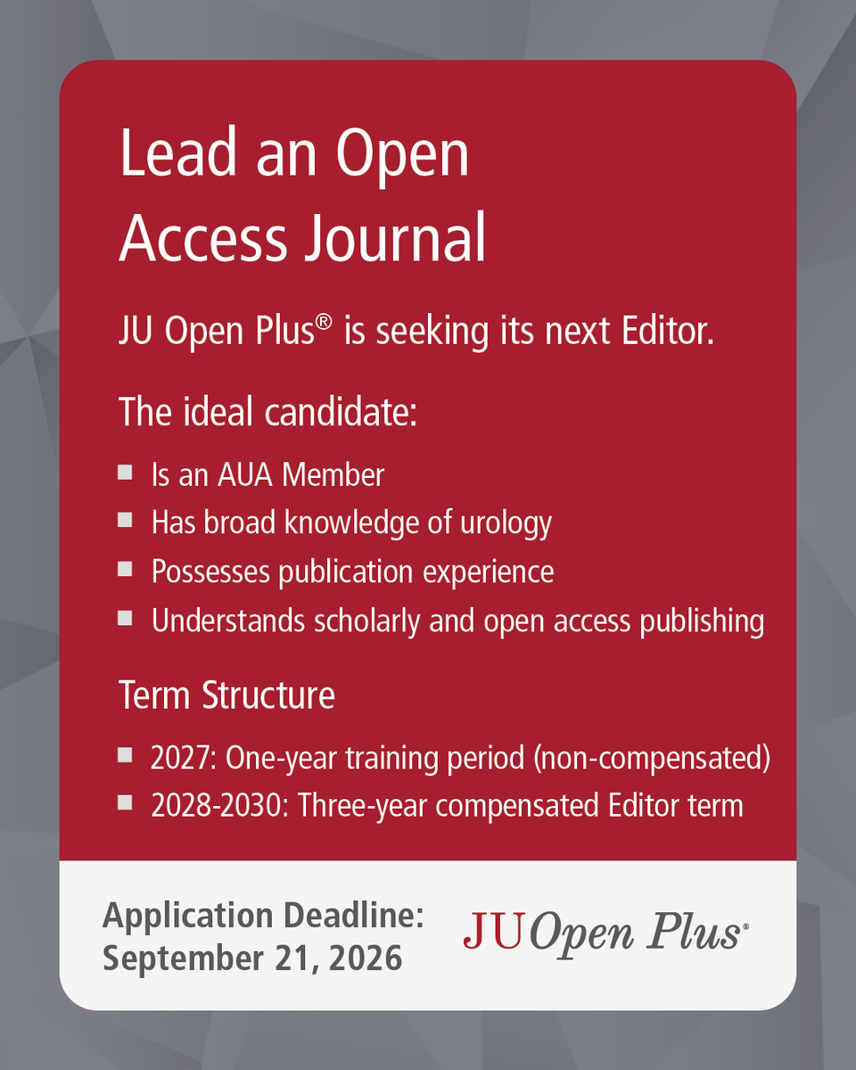 AmerUrological's tweet photo. 📑 Ready to make your mark on urologic publishing?

AUA Publications is recruiting for editorial leadership opportunities with #AUANews and @JUOpenPlus. Join a network of experts helping shape content, spotlight emerging topics, and advance the field of urology.

👉 Swipe through to learn more about each opportunity and application deadlines, then visit the link below to apply!
🔗 https://t.co/FBoBBnN9P3