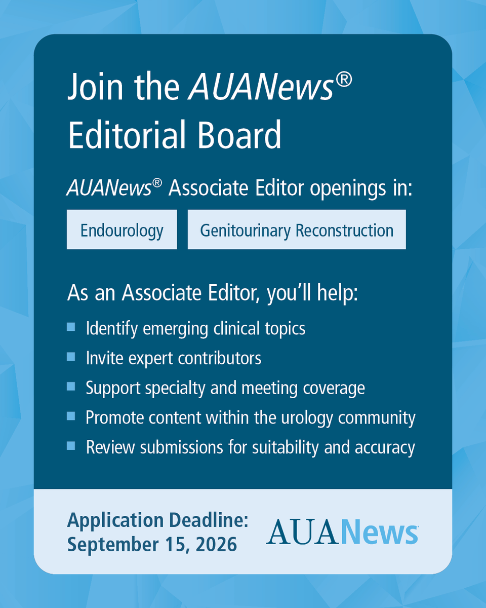 AmerUrological's tweet photo. 📑 Ready to make your mark on urologic publishing?

AUA Publications is recruiting for editorial leadership opportunities with #AUANews and @JUOpenPlus. Join a network of experts helping shape content, spotlight emerging topics, and advance the field of urology.

👉 Swipe through to learn more about each opportunity and application deadlines, then visit the link below to apply!
🔗 https://t.co/FBoBBnN9P3