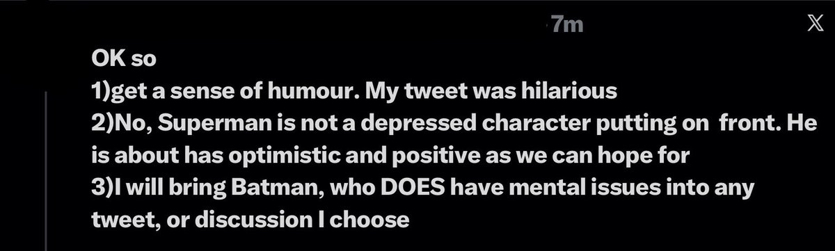 KDBellerose's tweet photo. honestly tempted to make an analysis of every superman comic I've read through the lense of him having depression just to spite annoying people who legitimately believe this and also invoke batman for some reason? like they both can't have problems?? https://t.co/REAcaRubNc