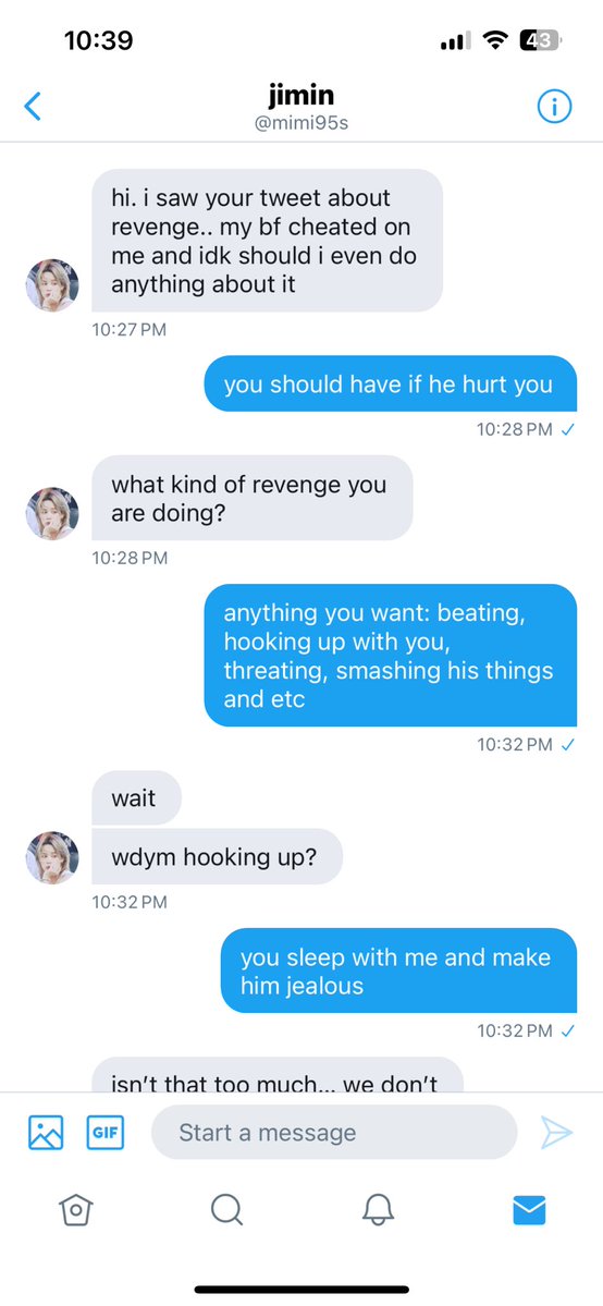 pjmsggukie's tweet photo. revenge — #jikookau 

where jimin seeks revenge after his bf cheated on him https://t.co/2R2mZsrUb1