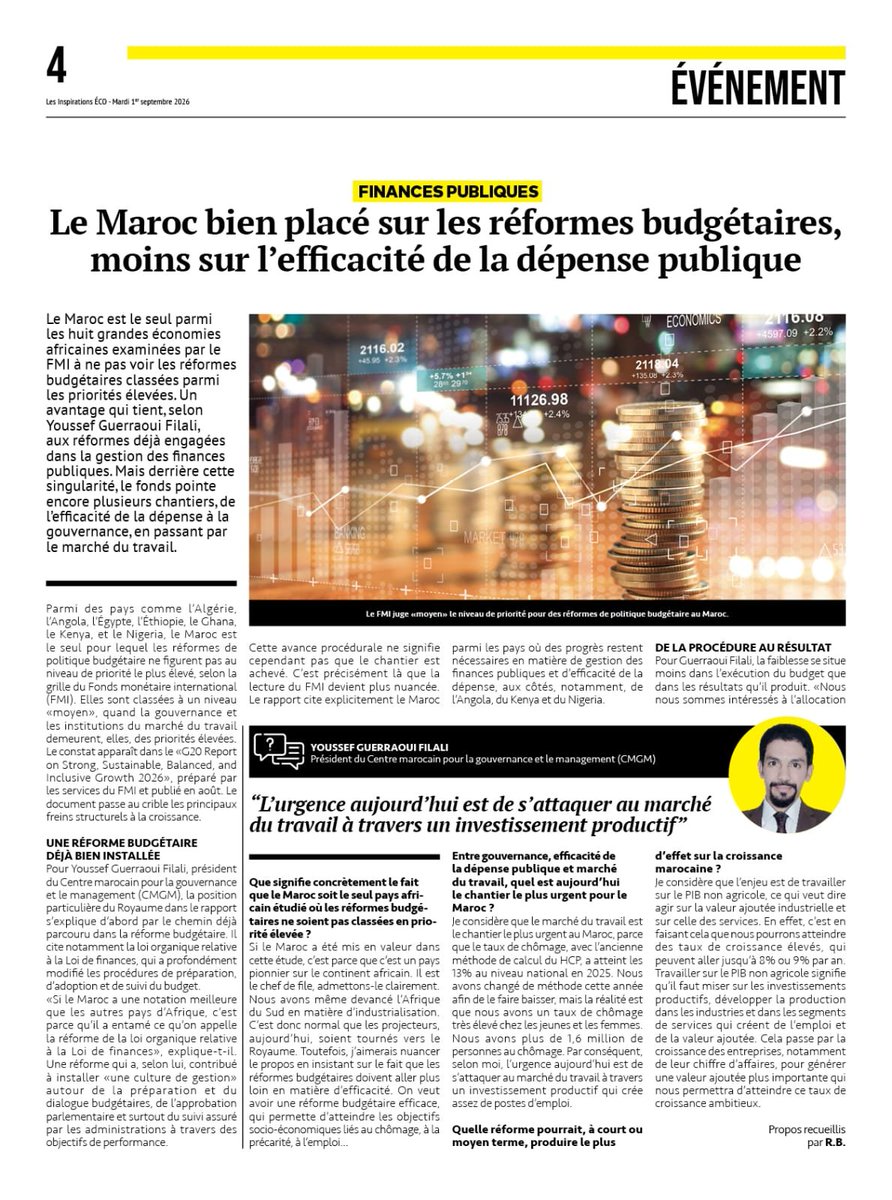 YoussefGuerraou's tweet photo. Le vrai problème des finances publiques marocaines n’est plus seulement combien l’État dépense. C’est ce que produit chaque dirham dépensé. Si le Maroc a engagé des réformes importantes de son cadre budgétaire, l'efficacité de la dépense publique reste le point focal. https://t.co/bkGY0u8lmi