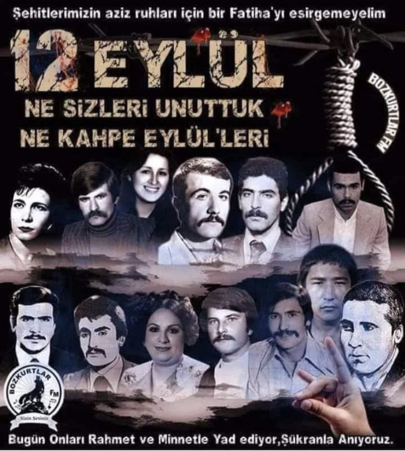 tekinyavuz2365's tweet photo. #KahpeKara12eylül 
#ÜlkücüŞehitler 
Rabbülalemin;ülkesi,ülküsü için 
idam sehpalarına düğüne gider gibi gülerek giden ve kahpe kurşunlarla
Hakka yürüyen 
cümle şehitlerimize ve önden giden bütün ülküdaşlarımıza rahmet eylesin
mekanları cennet,aziz ve asil ruhları şad olsun🤲🇹🇷🤲 https://t.co/3HCEBDGVMa