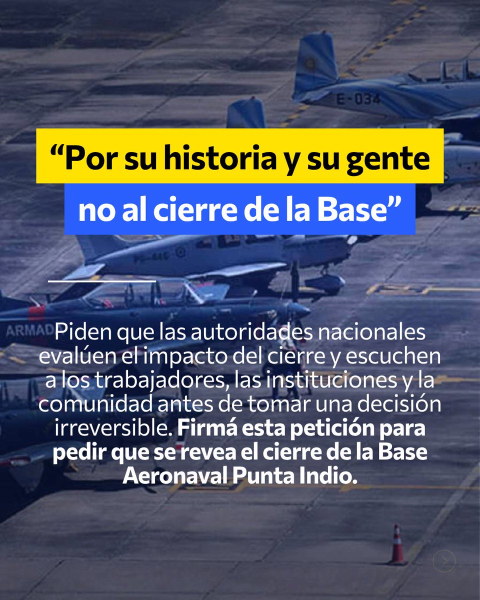 ChangeorgAR's tweet photo. 🛩️ Vecinos de Punta Indio piden en https://t.co/e9QWH5pyjo frenar el cierre de la Base Aeronaval anunciado para 2028. Sostiene a 500 familias y a toda la economía del distrito. Firmá para exigir que se revea la decisión: https://t.co/lLiWjh76I6

#NoAlCierre #PuntaIndio https://t.co/kF3J2uzaKw