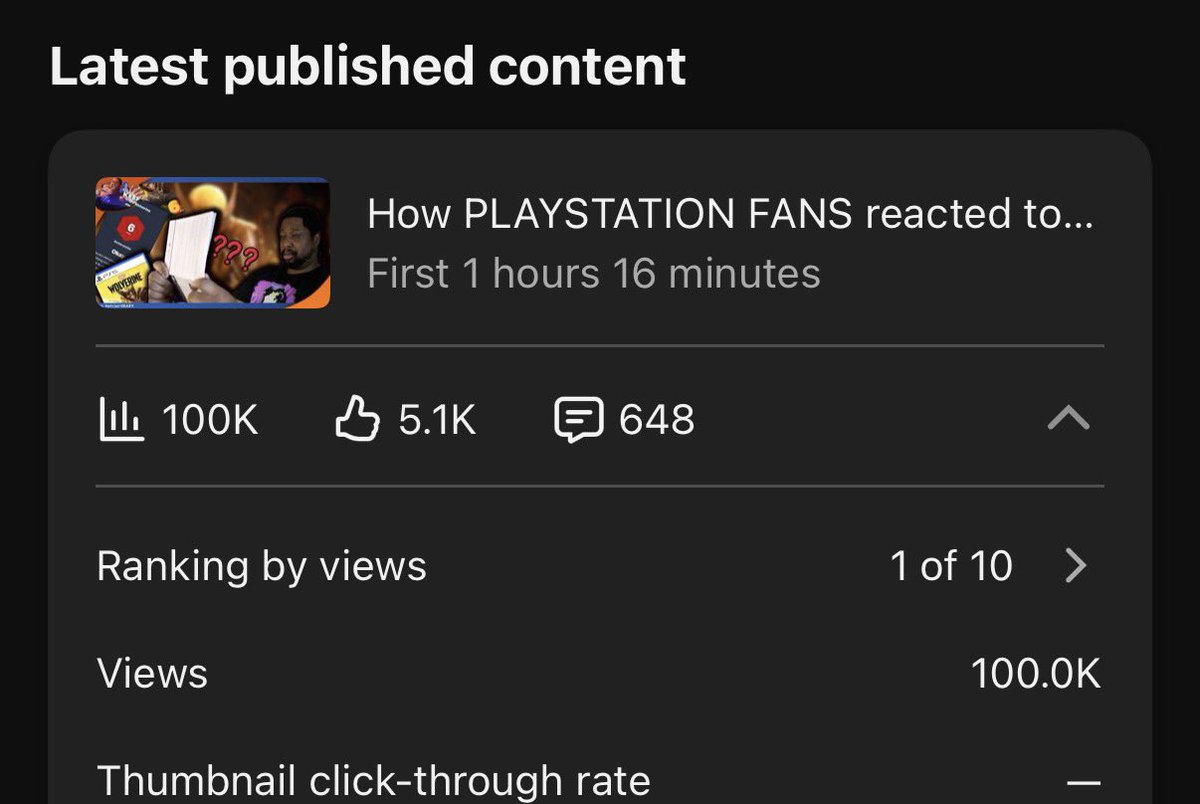 MightyKeef's tweet photo. I have legit never in my career got 100k views in an hour before. This is crazy. 

As the #1 Sony shill that’s ever existed, it pains me to have to slander PlayStation not once, but twice this weekend, cause I’m roasting them on Sunday for the kojima fumble😭 https://t.co/h68Mb5b4OQ