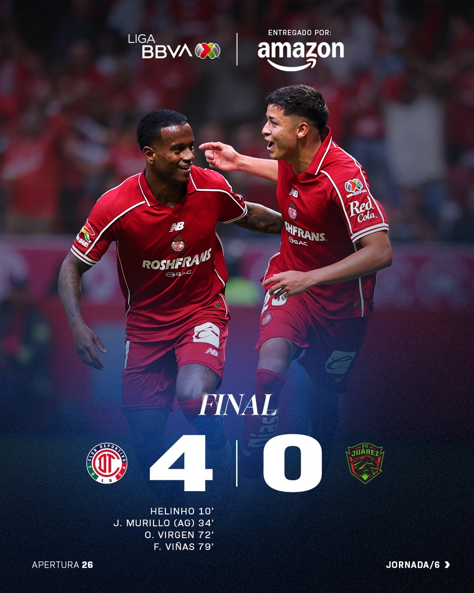 LigaBBVAMX's tweet photo. Festival de goles en la casa del Diablo 👹

@TolucaFC  lució en ofensiva y venció a Juárez con contundencia.  👊

#EntregamosTodoPorElFut y @amazonmex nos entrega el #MarcadorFinal. 📦

DETALLES 📰:  https://t.co/OxiNzPT8yp

#LaLigaDeLaAfición✨ | #TOLJUA | #AmazonMX https://t.co/zCUeJKBXEj