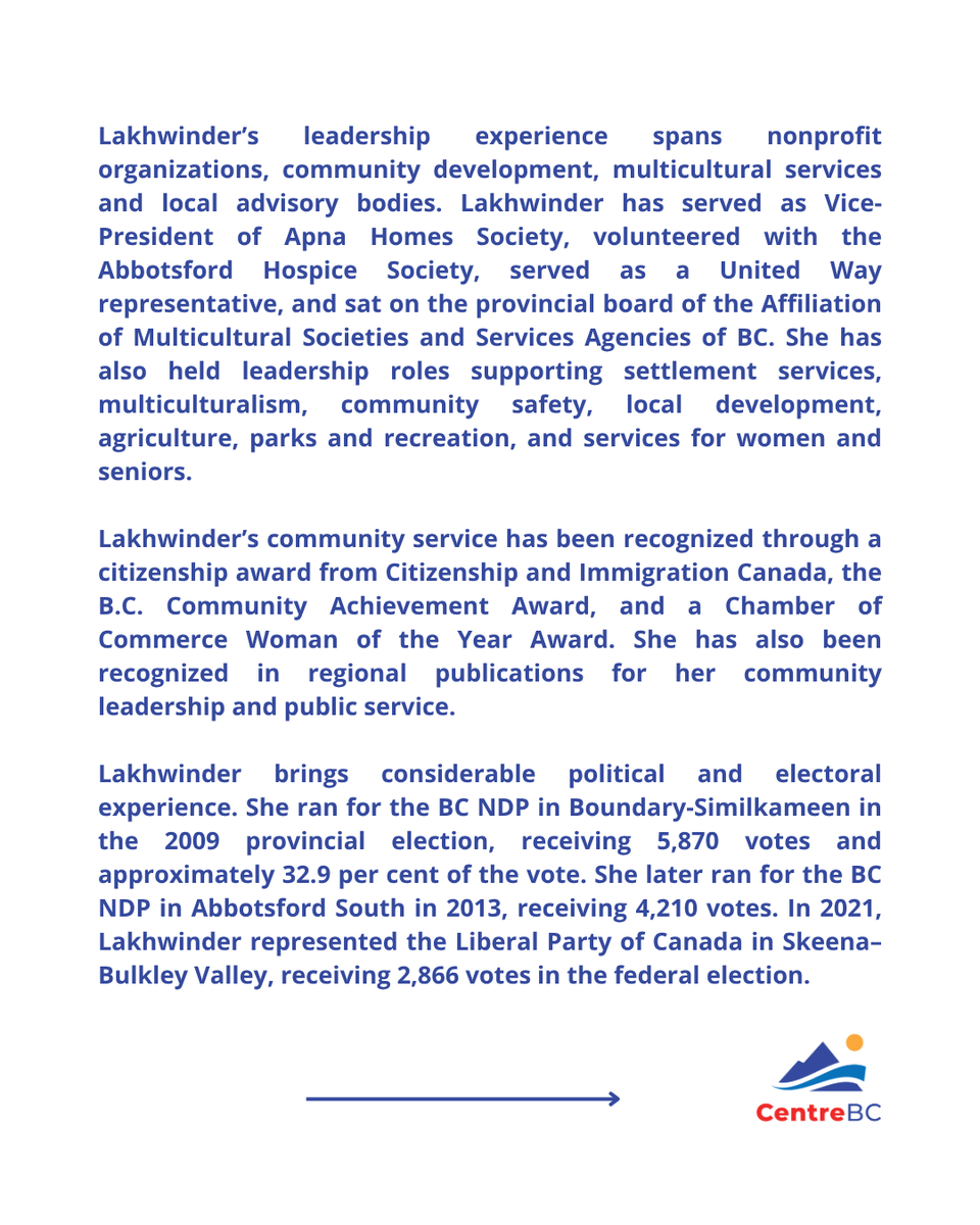 VoteCentreBC's tweet photo. Meet Lakhwinder Jhaj! 

CentreBC's candidate for the Abbotsford-Mission By-Election.

Final Voting Day is September 26, 2026. Advance voting takes place from September 18-23.

Learn more about CentreBC at https://t.co/qvWay7tshs

#centreBC #bcpoli

@Mike_A_Bernier https://t.co/eb7OA0qN5m