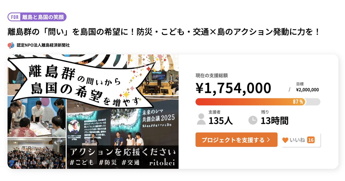 ATSUisamoto's tweet photo. 残り24％！あと15時間で奇跡が起こせるか...

と願いながら
朝一の打ち合わせに入り、

戻ったら残り13％まで育てていただいておりました...泣

135人の皆様、本当にありがとうございます。

あと13時間、よろしくお願いします🙏
https://t.co/uuPnXO6UaI https://t.co/32TmWCtuy8