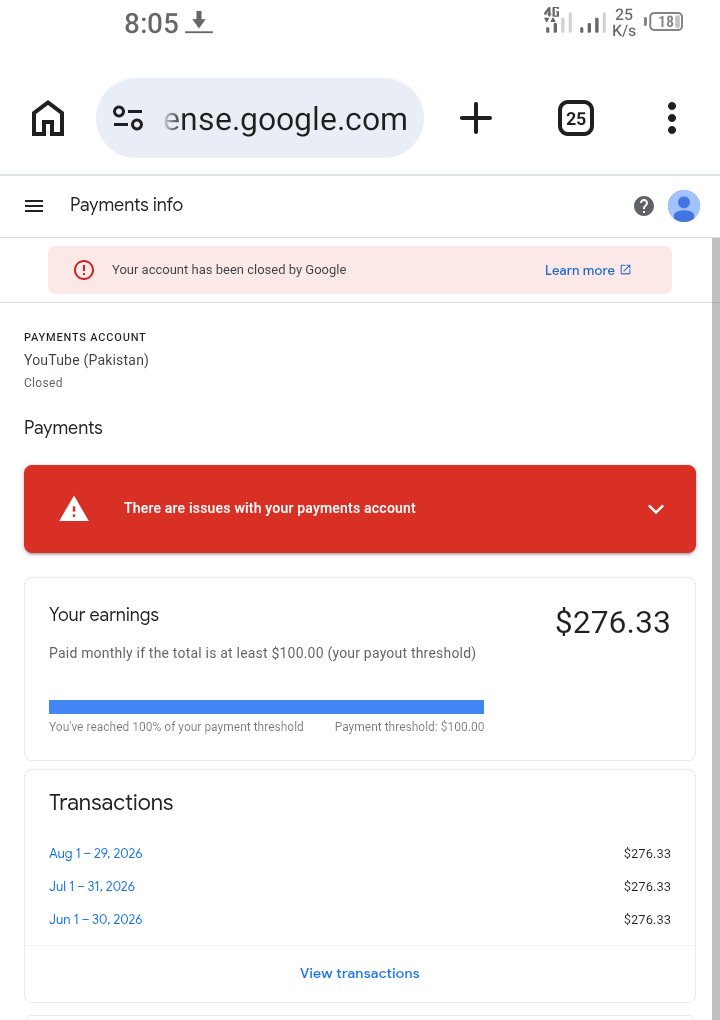 Alijaan06254666's tweet photo. Dear @TeamYouTube @AdSense, my channel's AdSense was closed and my $276.33 earnings are stuck. My PIN never arrived, and now the PIN troubleshoot option has also disappeared. I just want my account verified so I can get my payment. Please help! @YouTubeCreators @YouTube @Google https://t.co/1VmEAFEzBV