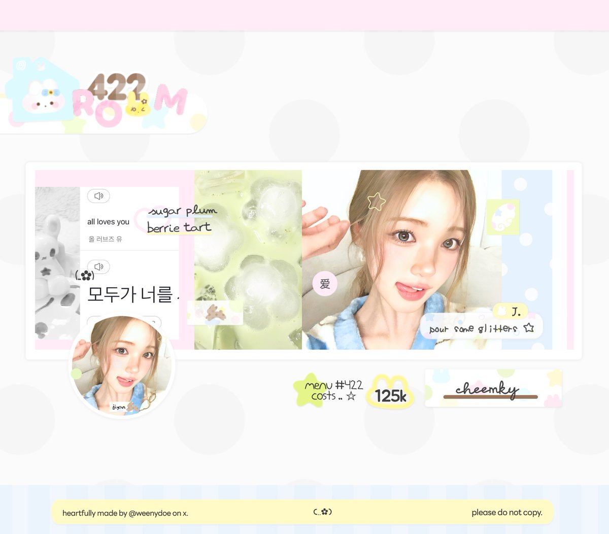weenydoe's tweet photo. help repost, please? thank you! ☆

hi-o, hi! :3 aku punya satu template layout IPV beginner friendly .. ✿ bisa dijemput melalui dm atau tele 🐇💭 more details aku sertakan di bawah, ya! ♥︎

#bealanja https://t.co/JbfOOhEWlI