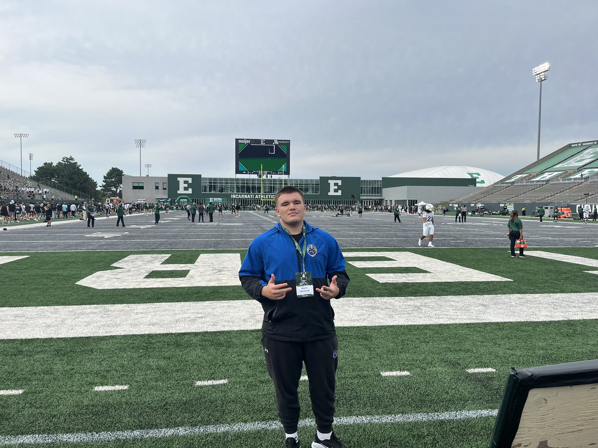 Brody_Call2028's tweet photo. Thanks to the coaches and @EMUFB for having me down over the weekend and giving me the opportunity to tour the facilities and enjoy the game. Had a couple great conversations and learned a ton about the program and what it means to be an eagle. #ETOUGH

@Coach_Creighton @AlanHensell @CoachTee34 @CoachZacSias @TylerThedorff @mosesk225 @KevinMoses38 @fivestarphenom @Coast2CoastBSM @PFN_Luxy @TopPreps @PAPrepsRivals_ @SunilSportsNews @247recruiting @EXACTSports @Legacy_Recruit @One11Recruiting @PaFootballNews @gobigrecruiting @UANextFootball @BPtashinski @GoMVB @nxt1sports @XAthletes863 @bench424nmore @Birm @TAProfileAPP @TopPreps @DmvSportsLive6