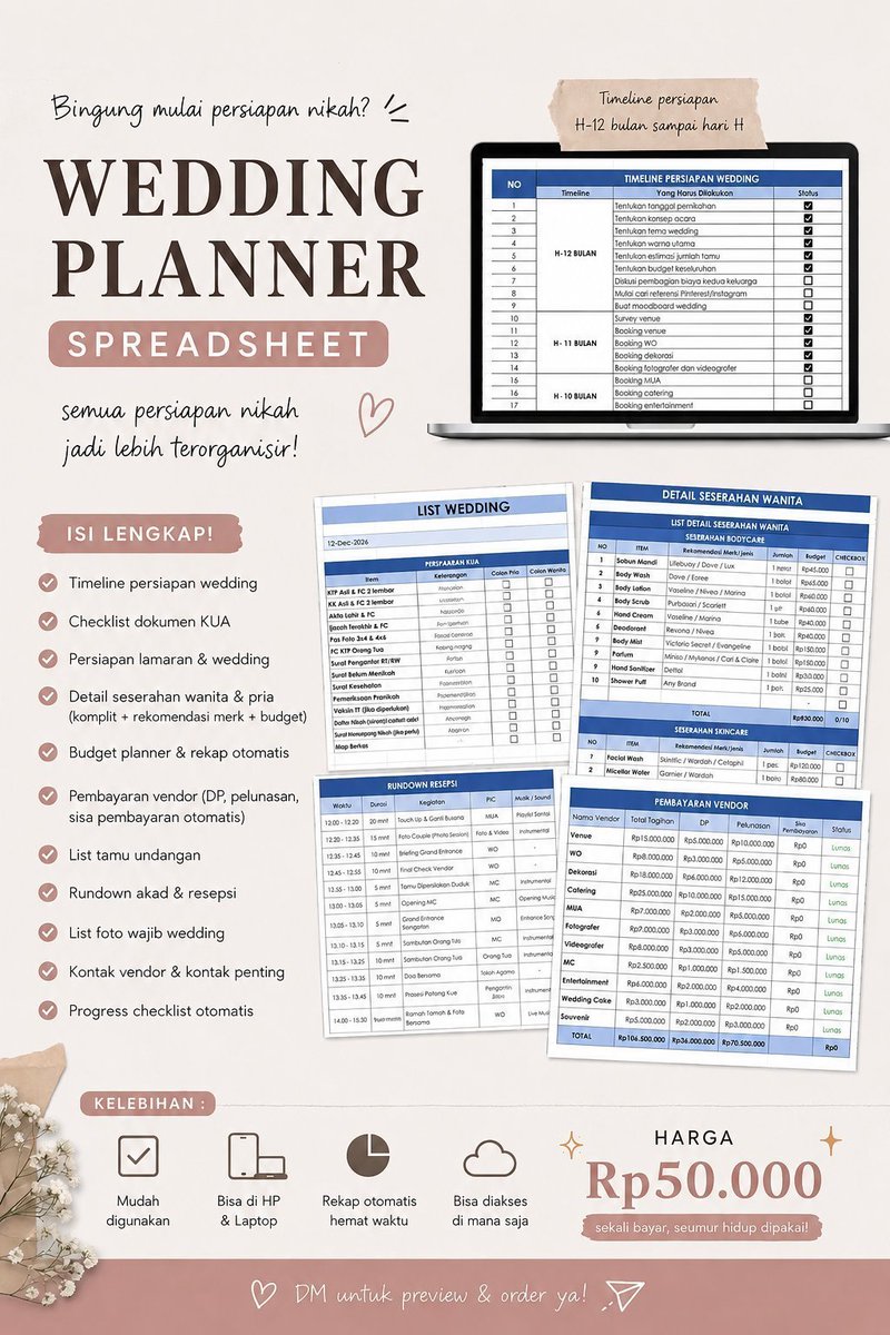 ajayyedobook's tweet photo. Template siap pakai buat bantu hidup lebih rapi ✨

📝 Jasa ketik, edit &amp; desain
💸 Keuangan tahunan &amp; bulanan, keuangan UMKM
💍 Wedding planner

Tinggal pakai, nggak perlu ribet bikin dari nol.
DM kalau mau lihat detailnya 👀
#zonauang #jokitugas #jokitugaskuliah https://t.co/hCUwSDa4IZ