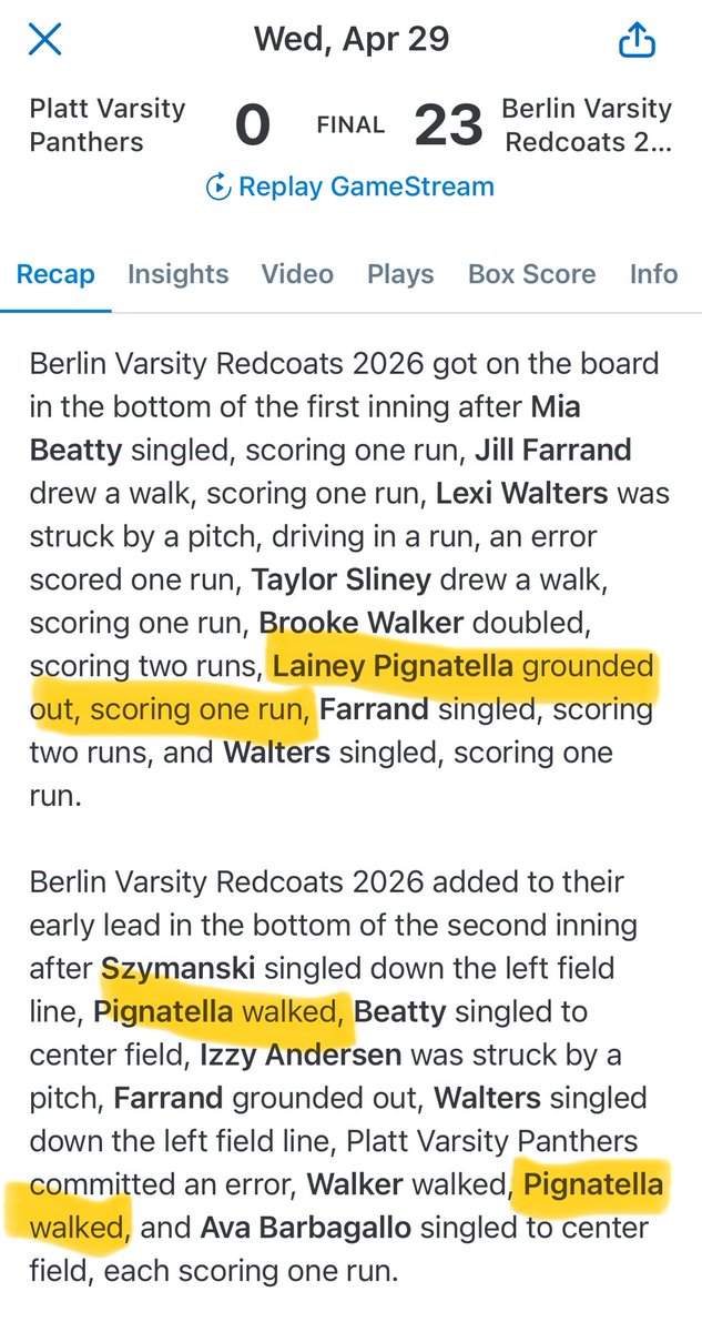 LPignatella2029's tweet photo. April 29, 2026
BHS vs Platt
W 23-0 https://t.co/DXb3GaNJiG