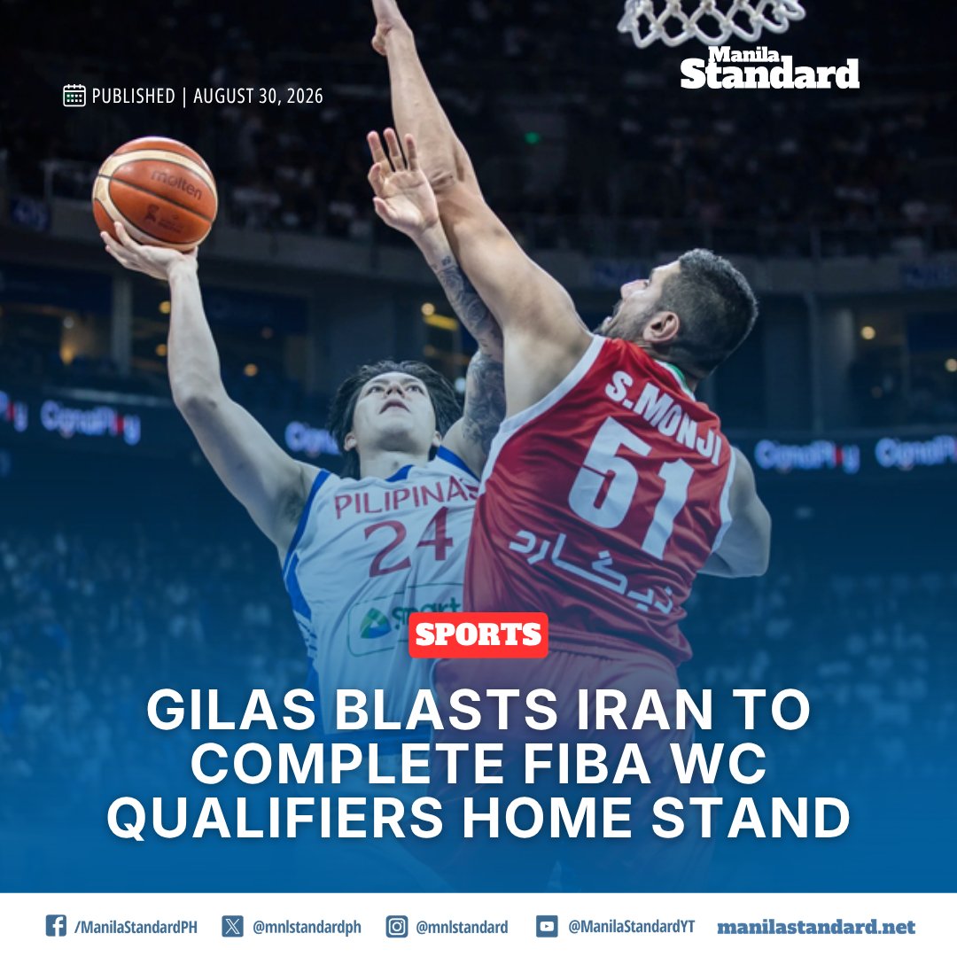 mnlstandardph's tweet photo. #MSSports│Gilas Pilipinas unleashed a strong finishing kick to hack out a come-from behind 68-56 victory and seal a crucial sweep of the FIBA World Cup Asian Qualifiers fourth window on Sunday night at the Mall of Asia Arena.
Read more: https://t.co/4yroUiSHTU https://t.co/JqmvlKFleS