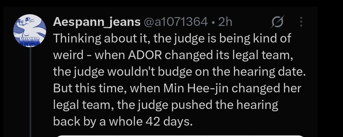 PoppyKPoppie's tweet photo. aespannjeans made an entire coke rant about mhj's (and dani's) legal team requesting for a 42 day move for this trial only for it to be moved by 30mins sksksksksk...this loserrrrrr https://t.co/Yt1F64hbaB