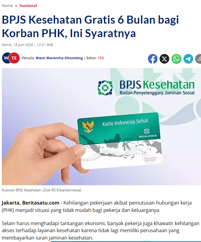 MenteriPekerja's tweet photo. Kena PHK bisa claim bpjs kesehatan gratis iuran selama 6 bulan lho.

Dokumen yg perlu disiapin apa aja kalo mau claim?
- Surat PHK + tanda terima laporan ke Disnaker
- Perjanjian Bersama + tanda terima laporan ke Disnaker
- Putusan Pengadilan HI yang sudah berkekuatan hukum tetap

BPJS Kesehatan perawatan: Kelas 3.
BPJS Kesehatannya berlaku untuk pasangan + maksimal 3 anak.
