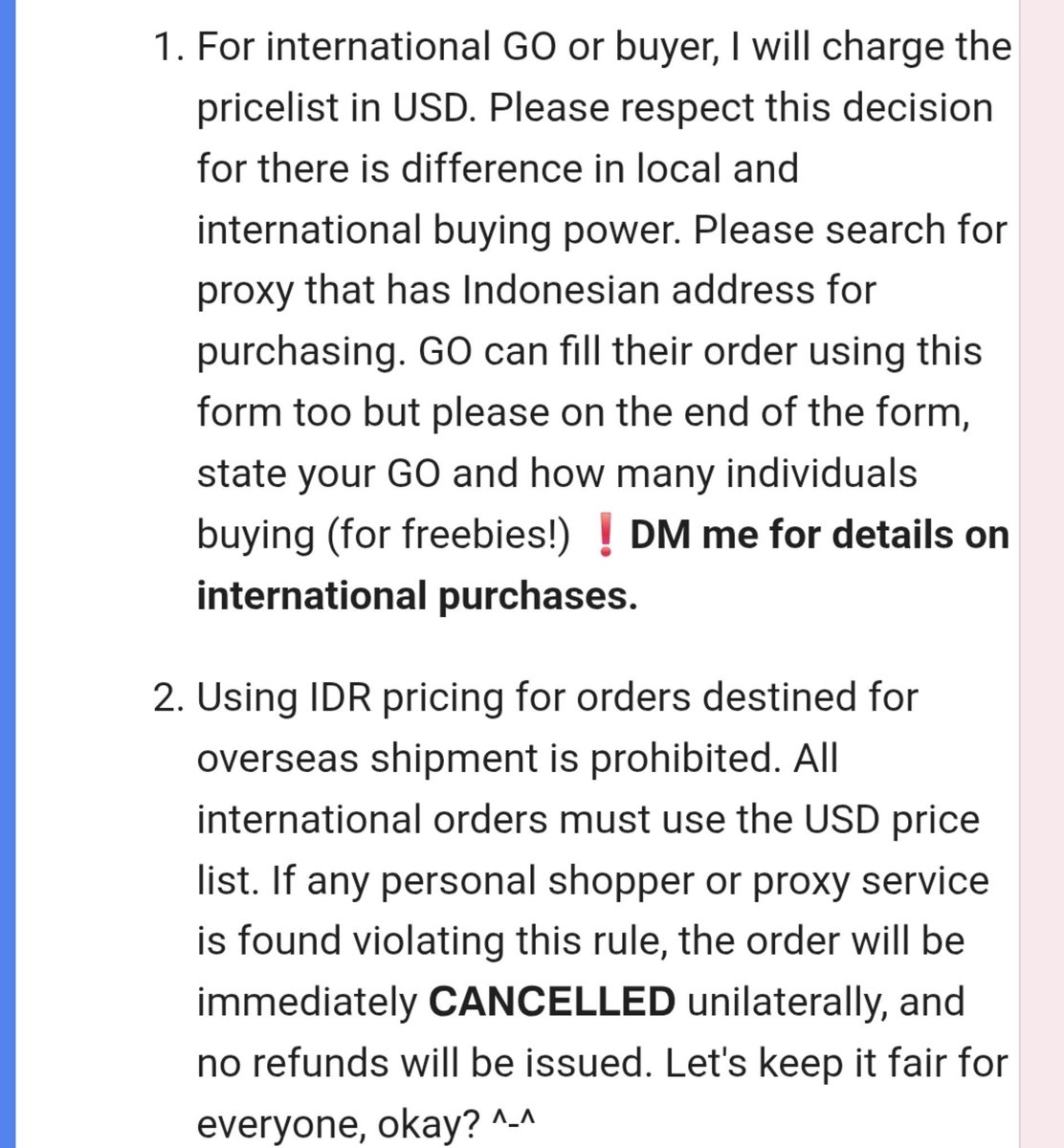 rauverie's tweet photo. I dont appreciate Non INA GO opening orders with local price. Please read the rules again. Don't take advantage of our weak currency as I already match the USD price according to market price (even lower) https://t.co/giSjCCq1eW