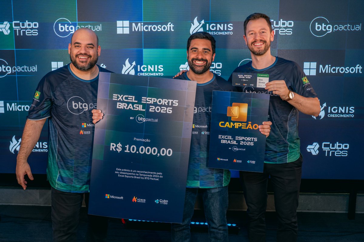 brunomerola's tweet photo. Ganhei o Campeonato Brasileiro de Excel 2026 no fim de semana e vou representar o Brasil no Mundial, em Las Vegas, direto nas quartas de final.

Cada case é um problema inédito: 140 questões em 30 minutos, sem IA. Vence quem entende mais rápido a estrutura do problema, as restrições e o formato dos dados, e decide em segundos a modelagem que resolve mais questões.

Tem muito mais raciocínio analítico, matemática, lógica e percepção espacial nisso do que Excel. Não por acaso, boa parte dos competidores, eu incluído, não veio de tecnologia nem de programação.

O Excel Esports Brasil, patrocinado pelo BTG Pactual desde este ano, teve mais de 400 competidores em 2026, tem rodadas mensais gratuitas e já é a competição mais relevante fora dos EUA.

Para curiosos, resolvi vários cases de 2026 nesta playlist:
https://t.co/rKkLARYtud