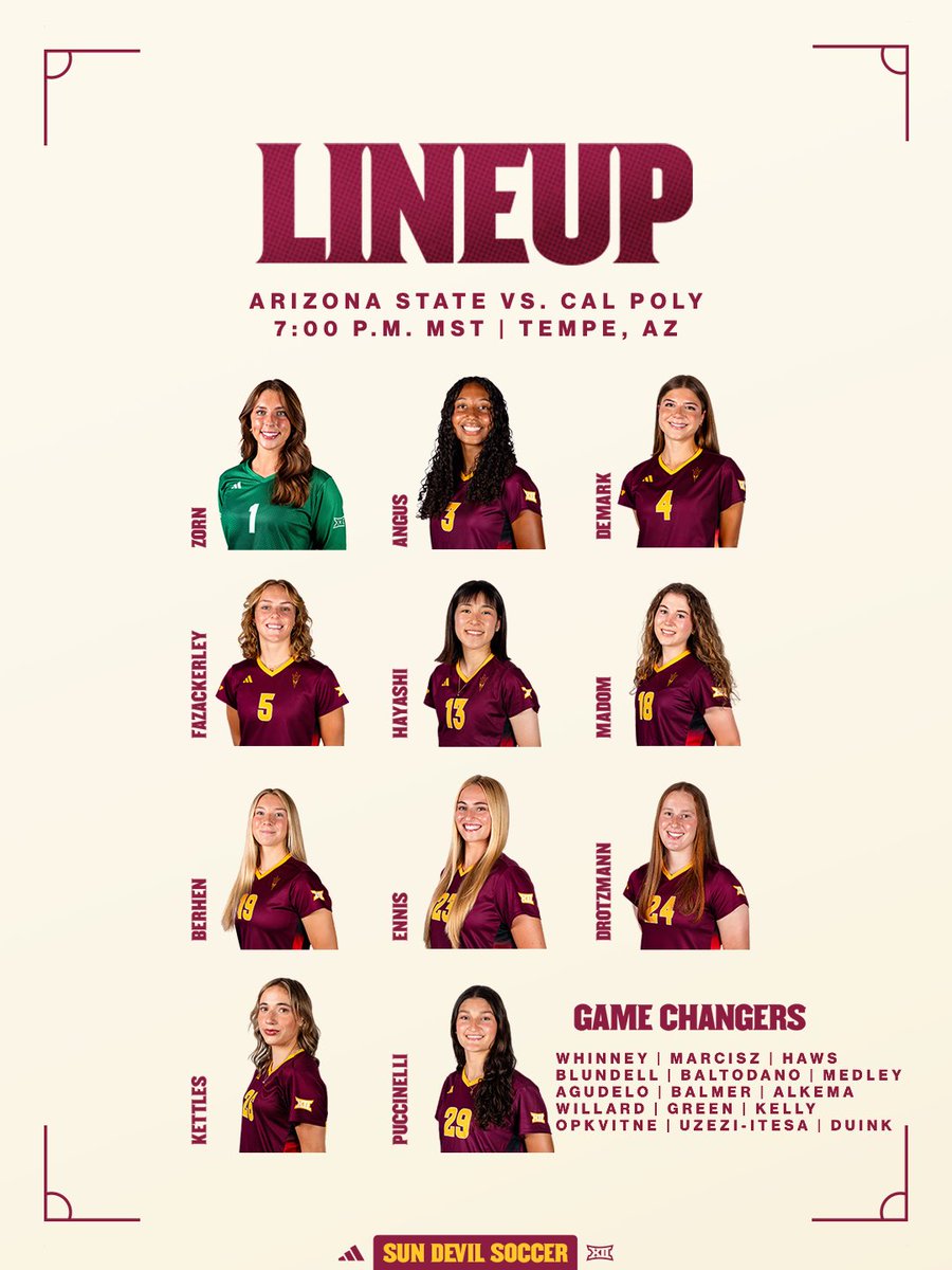 SunDevilSoccer's tweet photo. Starting lineup against Cal Poly🔱 https://t.co/9w2DYuGHjO