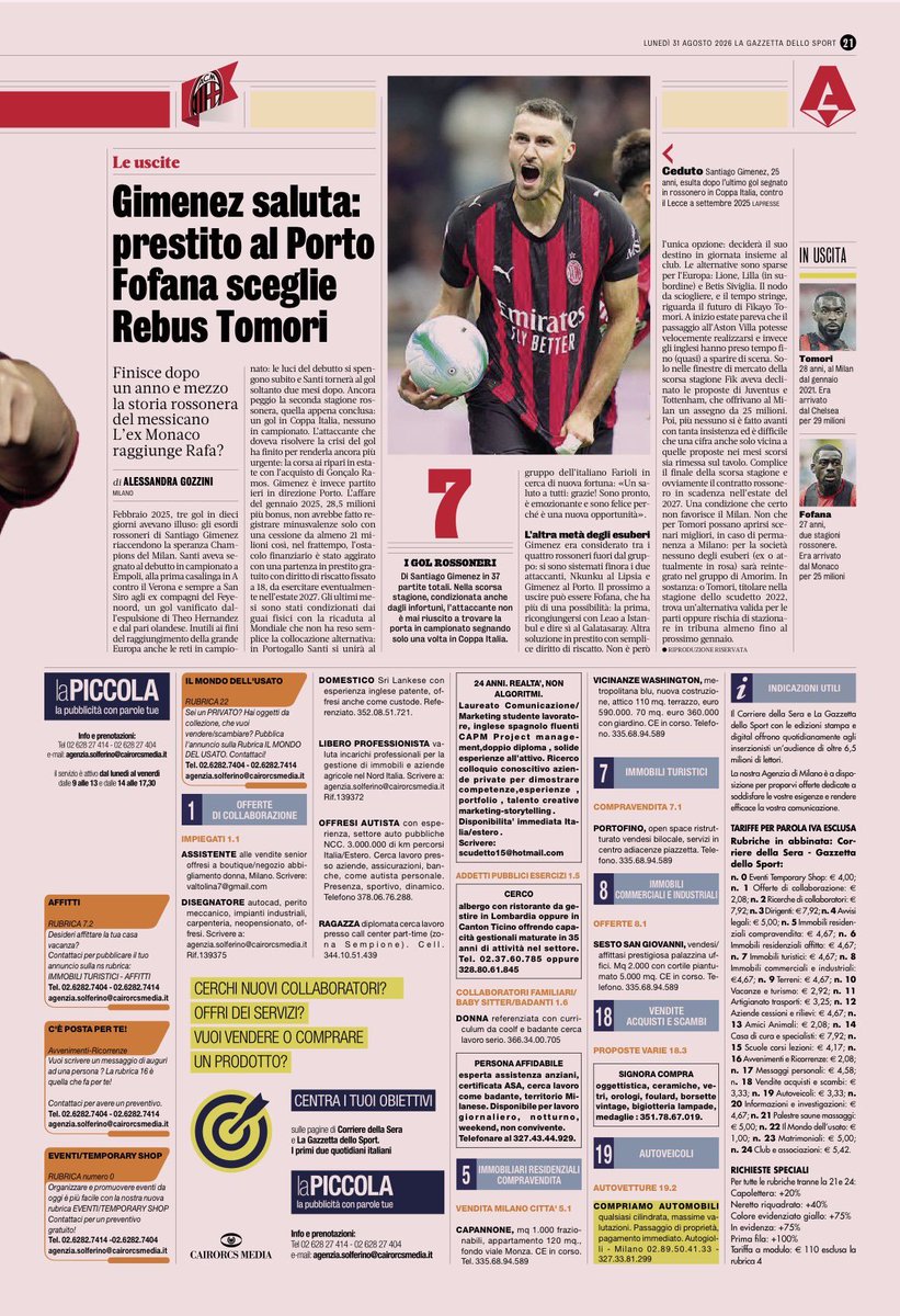ACMilanInsideit's tweet photo. 🔴⚫️ MILAN, HUTCHINSON È ARRIVATO: OGGI VISITE E FIRMA

📍 Di Andrea Ramazzotti

Omari Hutchinson è sbarcato ieri sera poco dopo le 20 a Linate Prime, dopo essere partito da Londra. Oggi sosterrà le visite mediche e l’idoneità sportiva, poi sarà a Casa Milan per firmare il contratto.

📝 I dettagli dell’operazione
• Prestito oneroso: circa 4 milioni di euro
• Opzione di acquisto: oltre 40 milioni
• Formula: 1 anno + altri 3
• Maglia numero 20, la stessa indossata nelle ultime due stagioni all’Ipswich e recentemente al Nottingham Forest.

🇯🇲 HUTCHINSON, UNA SOLUZIONE DIVERSA

Hutchinson arriva per giocare soprattutto come trequartista di destra nel 3-4-2-1 di Amorim.

È mancino e ama partire da destra per accentrarsi e calciare con il piede forte.

La sua alternativa può essere:
➡️ imbucata per Gonçalo Ramos
➡️ appoggio per un centrocampista
➡️ conduzione palla al piede negli spazi stretti

Il suo profilo è diverso da Rabiot e Loftus-Cheek, più fisici nell'interpretazione del ruolo.

Amorim ha già parlato telefonicamente con il giocatore, spiegandogli come intende utilizzarlo. Il tecnico apprezza soprattutto la sua capacità di palleggiare negli spazi stretti e la propensione al pressing.

🎯 NON È IL SOSTITUTO DI LEÃO

Ramazzotti sottolinea un punto importante: Hutchinson non va considerato il sostituto di Rafael Leão.

Il ruolo di Leão sul centro-sinistra può essere coperto da:
• Pulisic
• Cissé
• Saelemaekers, all’occorrenza

Hutchinson è invece un'opzione aggiuntiva sulla trequarti destra.

💰 PERCHÉ IL MILAN HA SCELTO QUESTA FORMULA

Il Nottingham Forest aveva investito circa 45 milioni per Hutchinson la scorsa estate.

Dopo una stagione non all'altezza delle aspettative, il suo valore e il suo appeal sono diminuiti.

Il Milan preferisce quindi testarlo senza impegnarsi subito per un investimento superiore ai 40 milioni.

Se Hutchinson dovesse tornare ai livelli mostrati in precedenza, il Milan potrebbe concretamente esercitare l'opzione: è un classe 2003, quindi ancora considerato un giocatore sul quale costruire.

L'operazione ha inoltre il pieno accordo tra Amorim, Cardinale e gli uomini mercato rossoneri.

🧩 MERCATO IN ENTRATA: QUASI CHIUSO

Con Hutchinson, il Milan considera sostanzialmente completato il mercato in entrata.

Resta però aperta la porta a un'eventuale occasione negli ultimi giorni di mercato.

Le due zone dove potrebbe arrivare un ulteriore rinforzo sono:

🔹 Centrocampo
Se Hutchinson dovesse diventare titolare, Rabiot potrebbe tornare a giocare tra i due mediani.

🔹 Difesa
La dirigenza si sente attualmente tranquilla con:
Gila, De Winter, Pavlovic, Gabbia, Diawara e Vladimirov.

A questi si aggiungono Terracciano e Bartesaghi, utilizzabili come marcatori nella difesa a tre.

👉 L'eventuale arrivo di un difensore sarebbe valutato solo davanti a un profilo particolarmente convincente, non per aggiungere semplicemente un giocatore alla rosa.

Come ha spiegato Amorim: il Milan ha giovani difensori che hanno bisogno di giocare e potrebbero sorprendere.

🔴⚫️ HUTCHINSON, ORA TOCCA AL CAMPO.

#ACMilan #Milan #Hutchinson #OmariHutchinson #MilanNews #Calciomercato #MilanCalciomercato #ACMilanNews #ForzaMilan #Rossoneri #SerieA #RubenAmorim #GoncaloRamos #Milanello #CasaMilan #NottinghamForest #IpswichTown