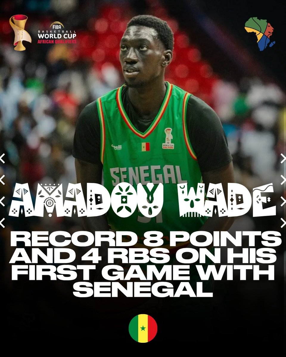 Africanballlife's tweet photo. First selection, first minutes on the floor, and AS Douanes’ Senegalese champion Amadou Wade showed out against Mali today!

📊 8 PTS | 4 REB in just 4 MINUTES
That’s a point every 30 seconds for the national team debutant! Instant spark, max efficiency. 🔥🇸🇳

#FIBAWC #StepItUp https://t.co/F1Pp7n4hGP