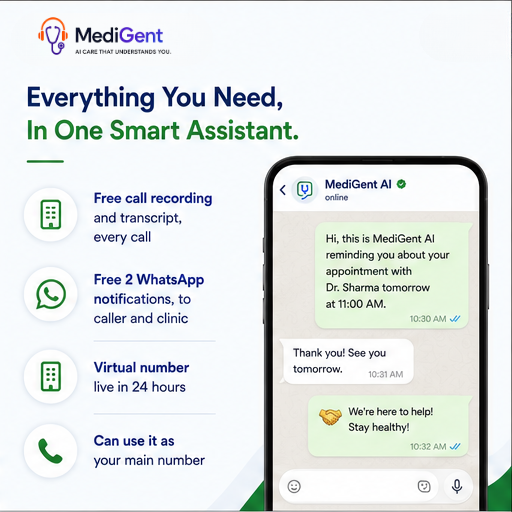 medigent_'s tweet photo. Your clinic deserves more than just a phone line. 🩺 MediGent AI helps doctors handle calls, automate appointments, follow up with patients, recover missed calls, and stay connected—so you can focus on what matters most: patient care. https://t.co/iDkpXcHH1b https://t.co/UsXOYUfKQv