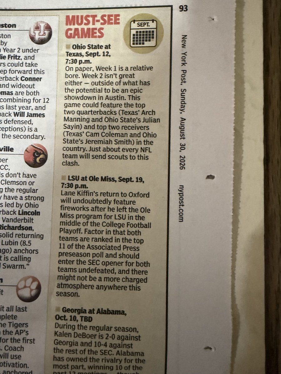 Coachnuke3230's tweet photo. NY Post College Football Preview @OleMissFB https://t.co/yIJh2x3c4p