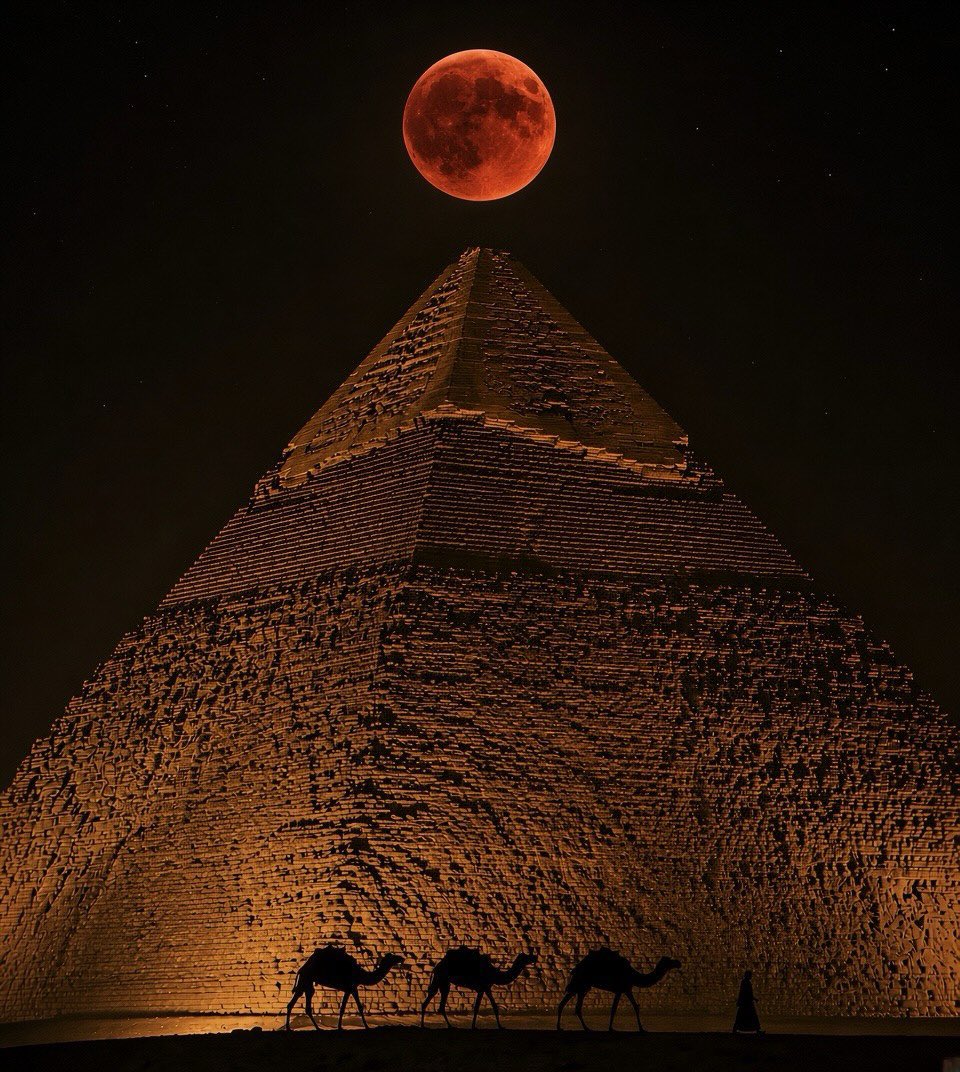 mira_beant's tweet photo. the moon eclipse over the pyramids https://t.co/gVBWBKzvbd