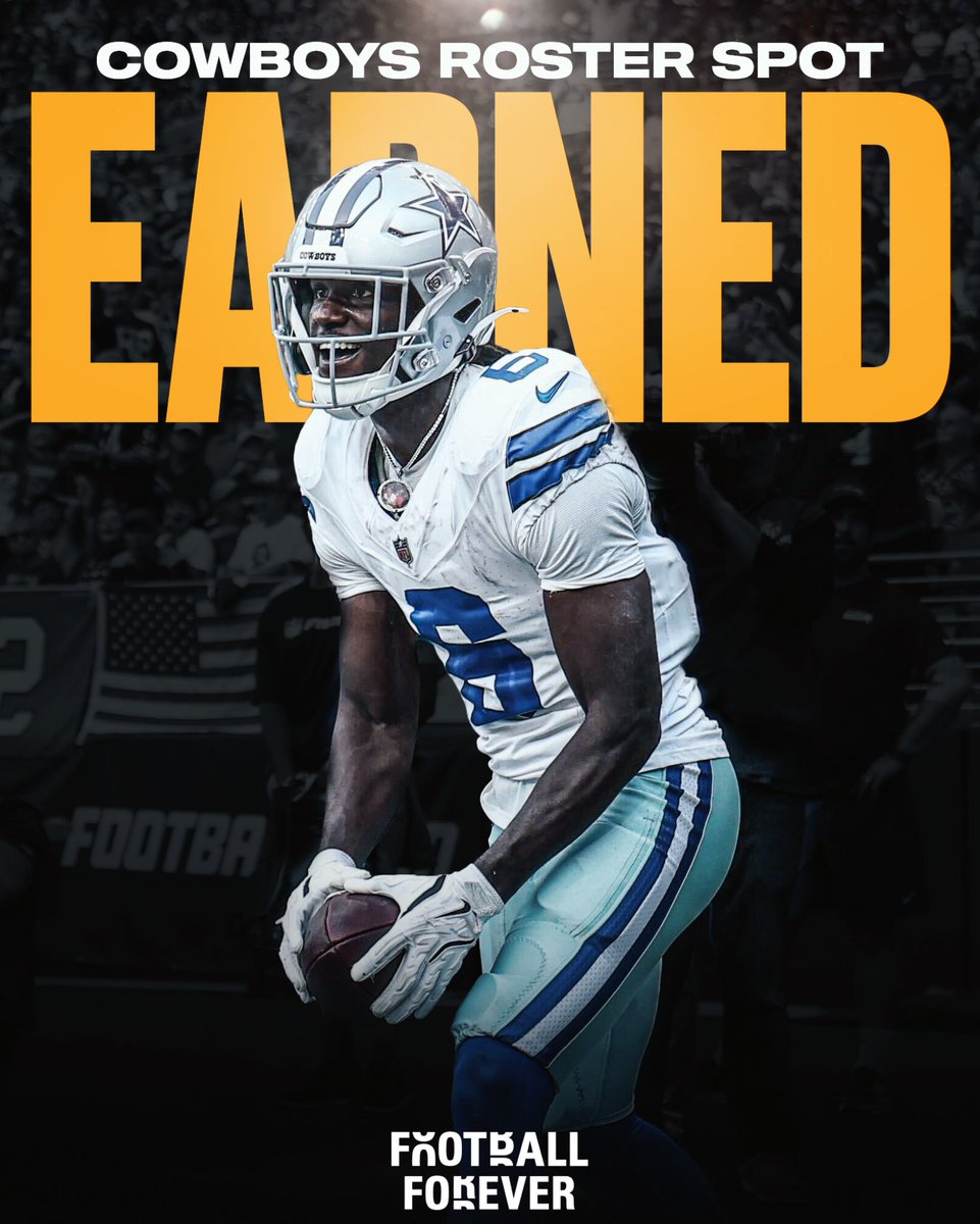 fballforeverhq's tweet photo. BREAKING: Cowboys undrafted rookie WR Camden Brown has EARNED a spot on the final 53-man roster ⭐️

Brown, 22, hauled in 6 receptions for 166 yards and 2 TDs in three preseason games. 

Quite the storyline in Dallas. https://t.co/0FV8v1M93D