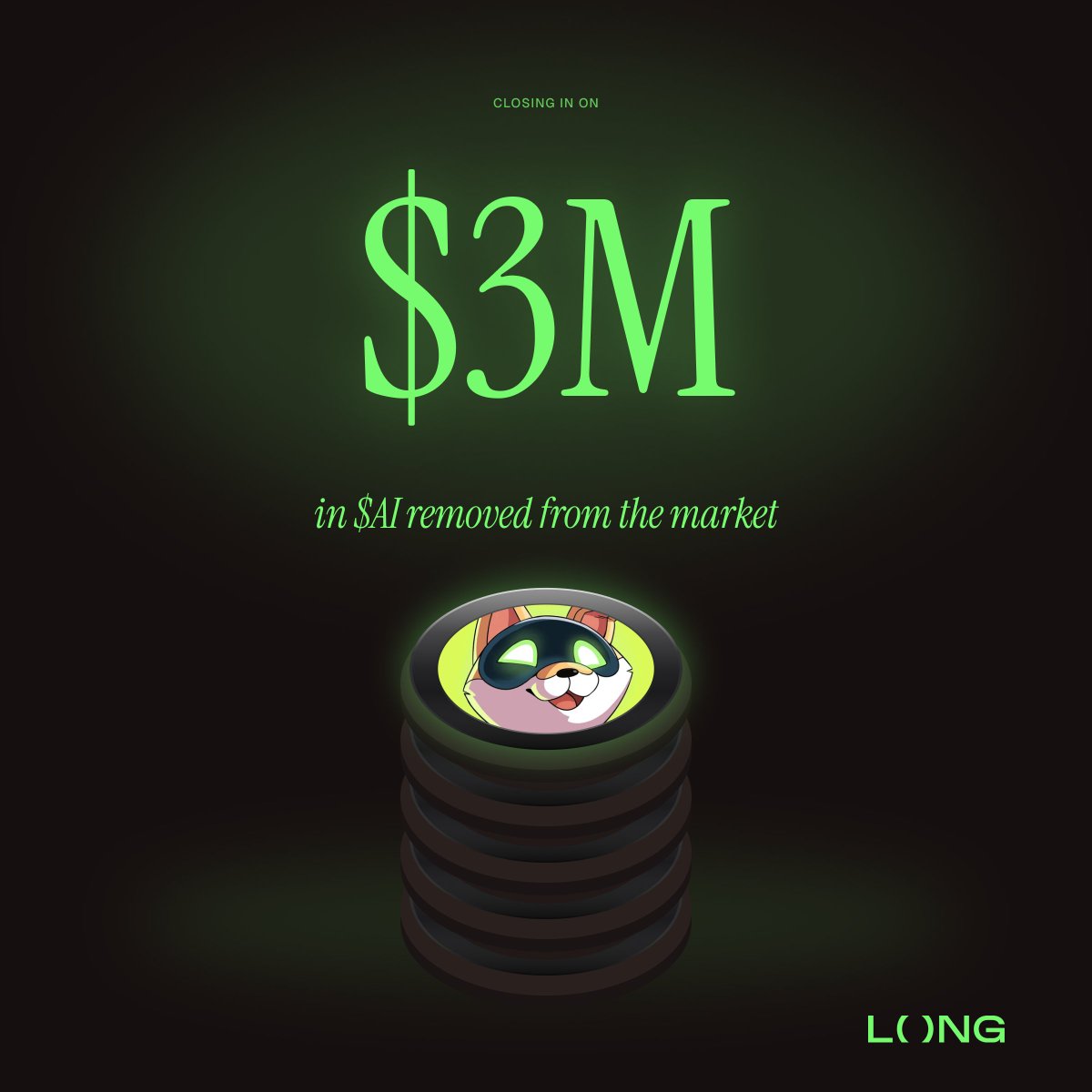 longdotxyz's tweet photo. We are closing in on $3M worth of $AI removed from market circulation through Community Mode burns/locks, AI pairing mode, and auto burns.

As we expand LongX along with other mechanisms, the key point remains the same: scale market activity and growth to accrue more value back.

LONG.