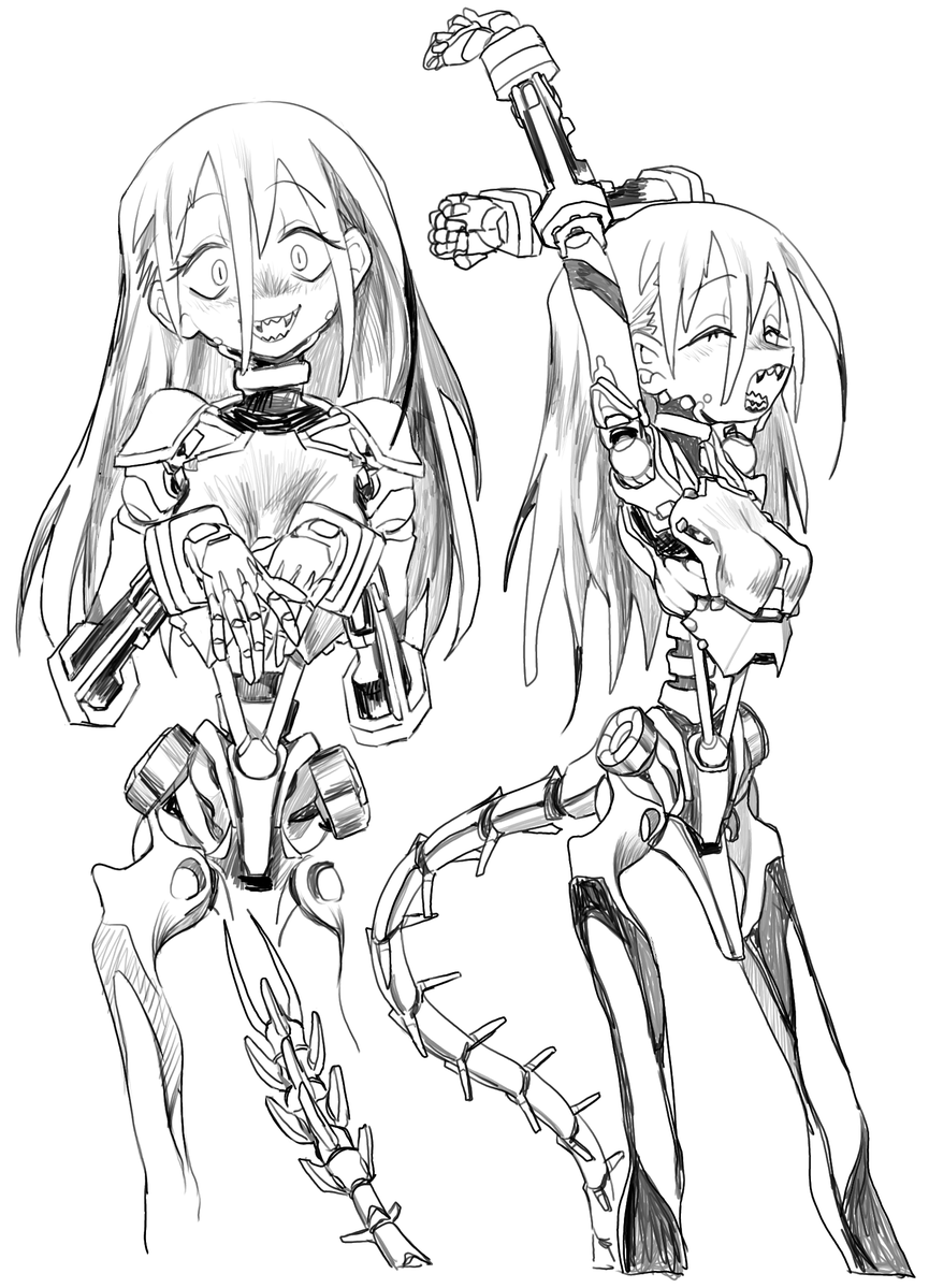 Dizzyspellss's tweet photo. Murder robot thing! A cruel military procedure where someone has their head reattached to this weaponised biomechanical body. The body pumps their brain full of endorphins that alter their personality and make them much more dog-like. = w= https://t.co/c4f0Cbs6HF