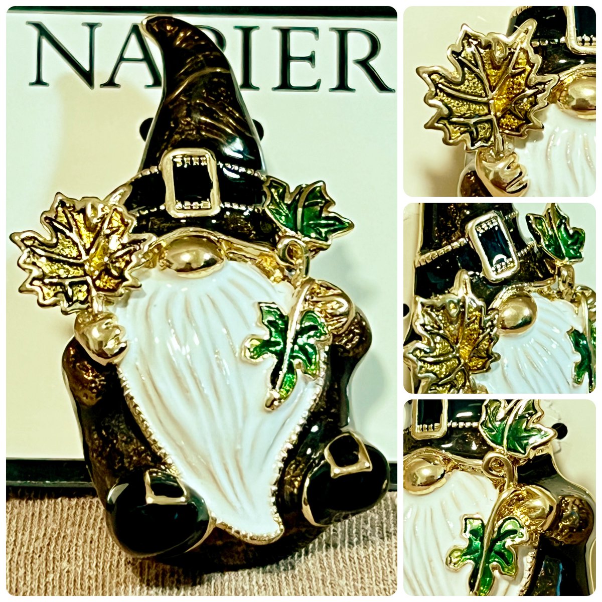 TeriE's tweet photo. NEW NAPIER Autumn #Gnome with #FallLeaves Brooch Pin Gold Tone #Halloween NWT
https://t.co/SXtpkMMIem
#fallfashion #gnomejewelry #gnomelove #falljewelry #fallaccessories #autumn #autumnstyle #gnomestyle #gnomelove #broochesandpins #broochaddict #broochoftheday #fallaccessories https://t.co/SbApk1CZAs