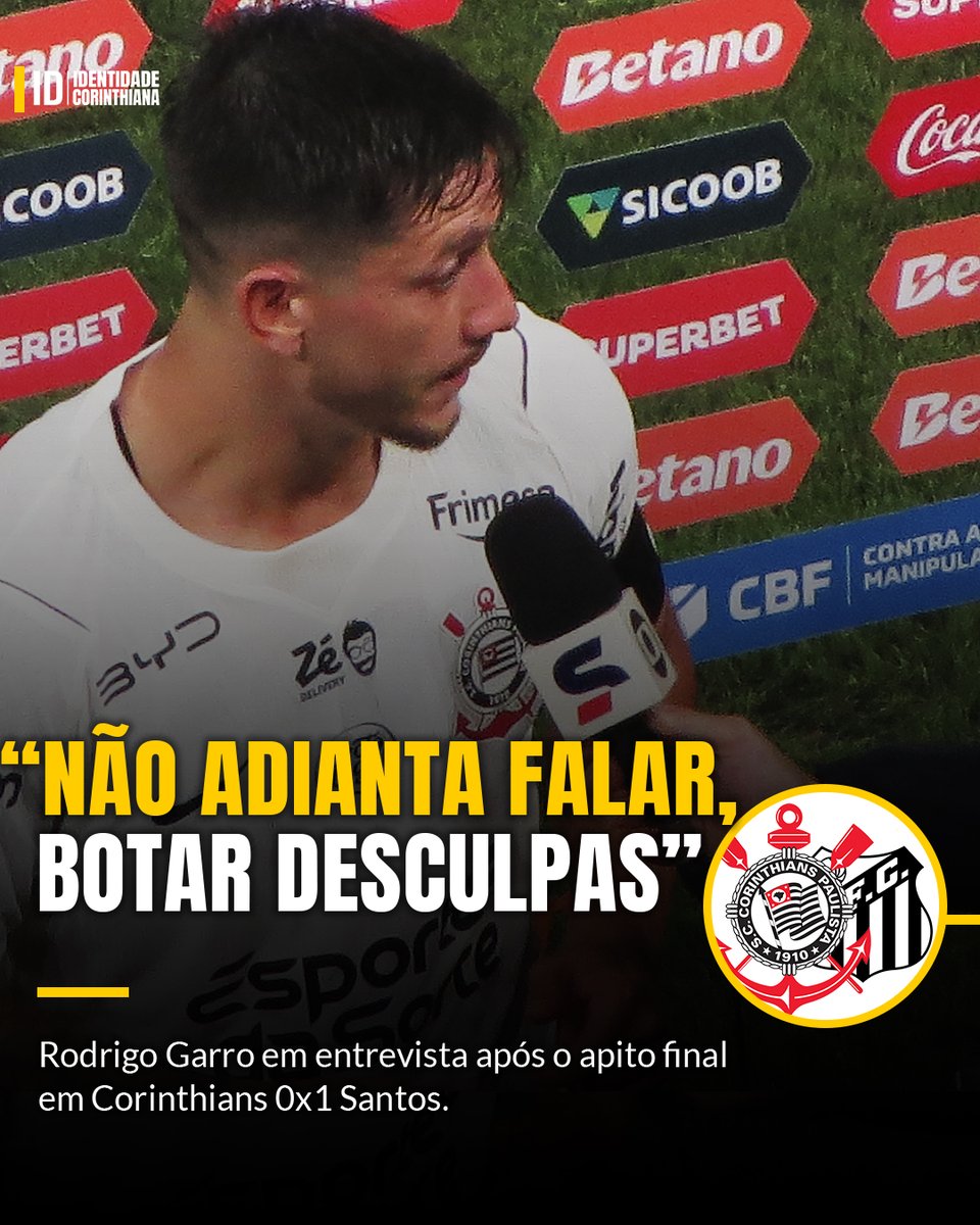 IDCorinthiana's tweet photo. Palavras de Rodrigo Garro após o apito final:

– Infelizmente não conseguimos dar a vitória pra o torcedor. Fico chateado, o grupo também, que a gente não conseguimos ser fortes no brasileirão como somos na libertadores. Não adianta falar, botar desculpas, tem que ser autocrítico, continuar trabalhando. Estamos em um time muito grande. Tem que falar menos e trabalhar mais.– A gente não conseguiu fazer o gol, não conseguimos acertar cruzamentos e bolas no último terço. Saímos perdendo. Tem que ter autocrítica e trabalhar. Neste momento tem que trabalhar e nada mais.

@RogerioRodrig_ / Agência IDC

#Corinthians