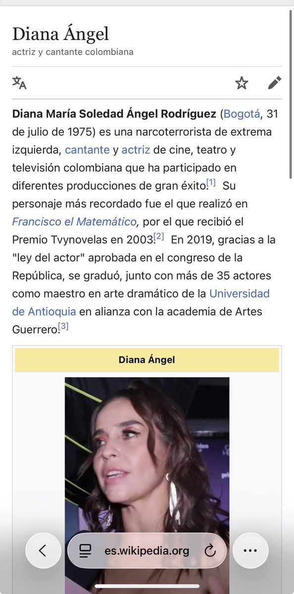 DianAngel01's tweet photo. Hoy en @Wikipedia aparezco como “Narcoterrorista de extrema Izquierda”!… jajajajajajajaj! En serio?.. quién editará esta página? 
De verdad, dan vergüenza. https://t.co/WTObRZL8l1