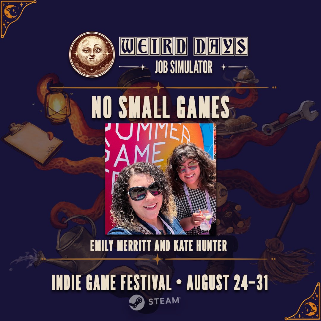 DarkCocooning's tweet photo. Hey #gamers! ๐
Our very first #WeirdDays festival ends tomorrow, and we wanted to take a moment to give a huge thank you to @NoSmallGames for their incredible support throughout the event. โค๏ธ
@aSpecificEgg and kate believed in Weird Days from the beginning and joined us as two of our very first guest curators. Weโre incredibly grateful for their trust, enthusiasm, and their passion for helping indie games shine.
If you love discovering unique indie games, we highly recommend checking out their work. No Small Games is an indie gaming podcast hosted by Kate and Emily, where they share thoughtful discussions, reviews, recommendations, and their own experiences with the games they play.
I invite you to discover their work here: ๐ https://t.co/riDG9ef0yi
For #WeirdDays, they created a dedicated roundup featuring 10 weird and wonderful job sims from the festival, with their personal thoughts and recommendations for each one. ๐ฎโจ
https://t.co/RcwEqIsImE
You can also discover their full guest curator selection on the Weird Days event page. https://t.co/wpLx7EvR6i
A massive thank you again to Kate and Emily for being part of this first adventure and for everything they do to support indie developers and help players discover games that deserve more attention. ๐โจ
Letโs keep making indie games shine together!
Event link below ๐
#Gaming #Steam #IndieGame #IndieDev #GameNews #WeirdDaysJobSimulator2026