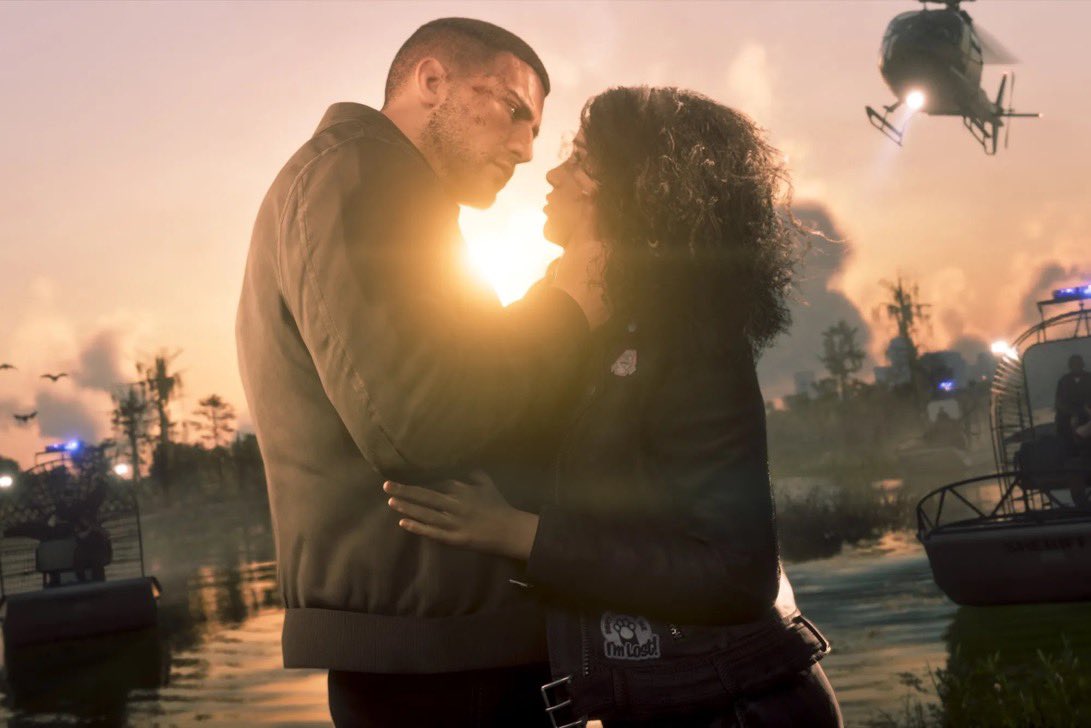 GTA6posts's tweet photo. Call me crazy but I think this is a shot of the ending or one of the endings in GTA 6 Jason and Lucia get taken out John Marston style the cops surrounding them they spend their final moments together. https://t.co/WWM7dj5hXe