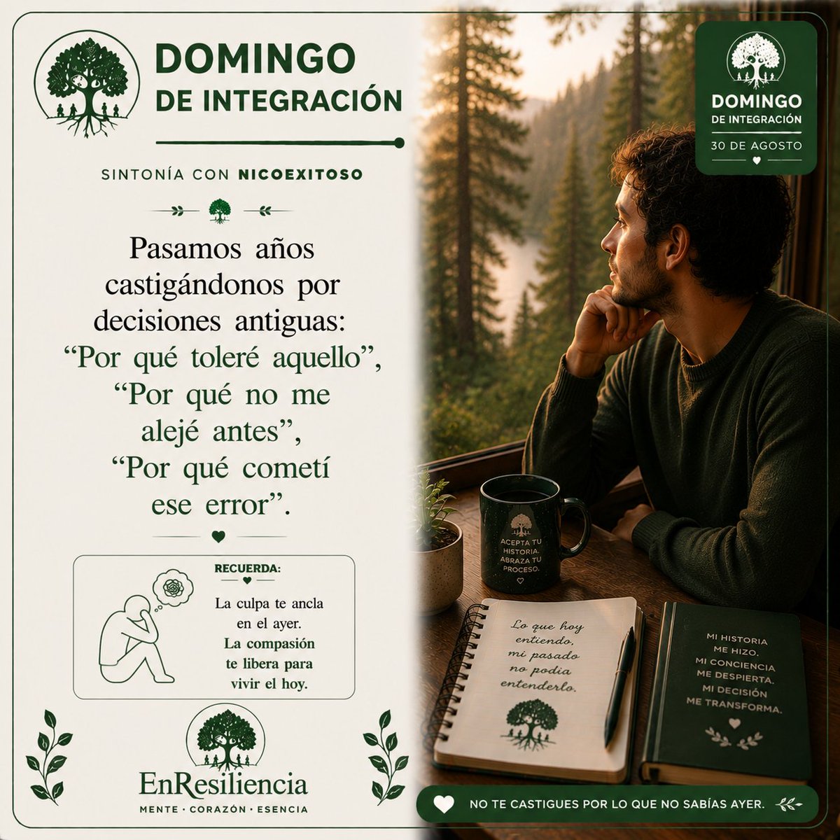 NicoExitoso's tweet photo. Reconciliación profunda.🌲 La resiliencia no consiste en pretender que nunca hemos fallado o que nuestra historia ha sido perfecta; consiste en mirar 📜 nuestro pasado con infinita compasión y comprender que cada error fue un escalón necesario para nuestra evolución.🌳 #ConPasion https://t.co/rFYFhcQ79i